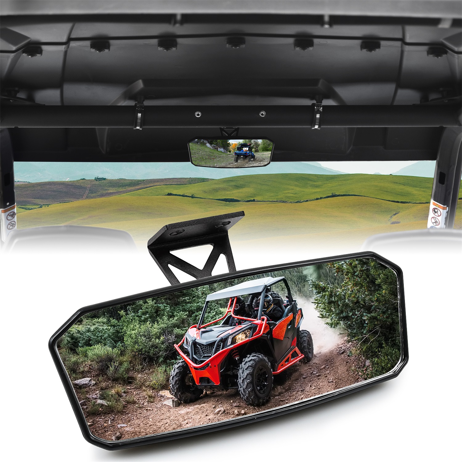 thumbnail image 2 of OUMURS UTV Center Rear View Mirror – Fits Polaris RZR Ranger Can-Am Kawasaki Yamaha 2 of 6