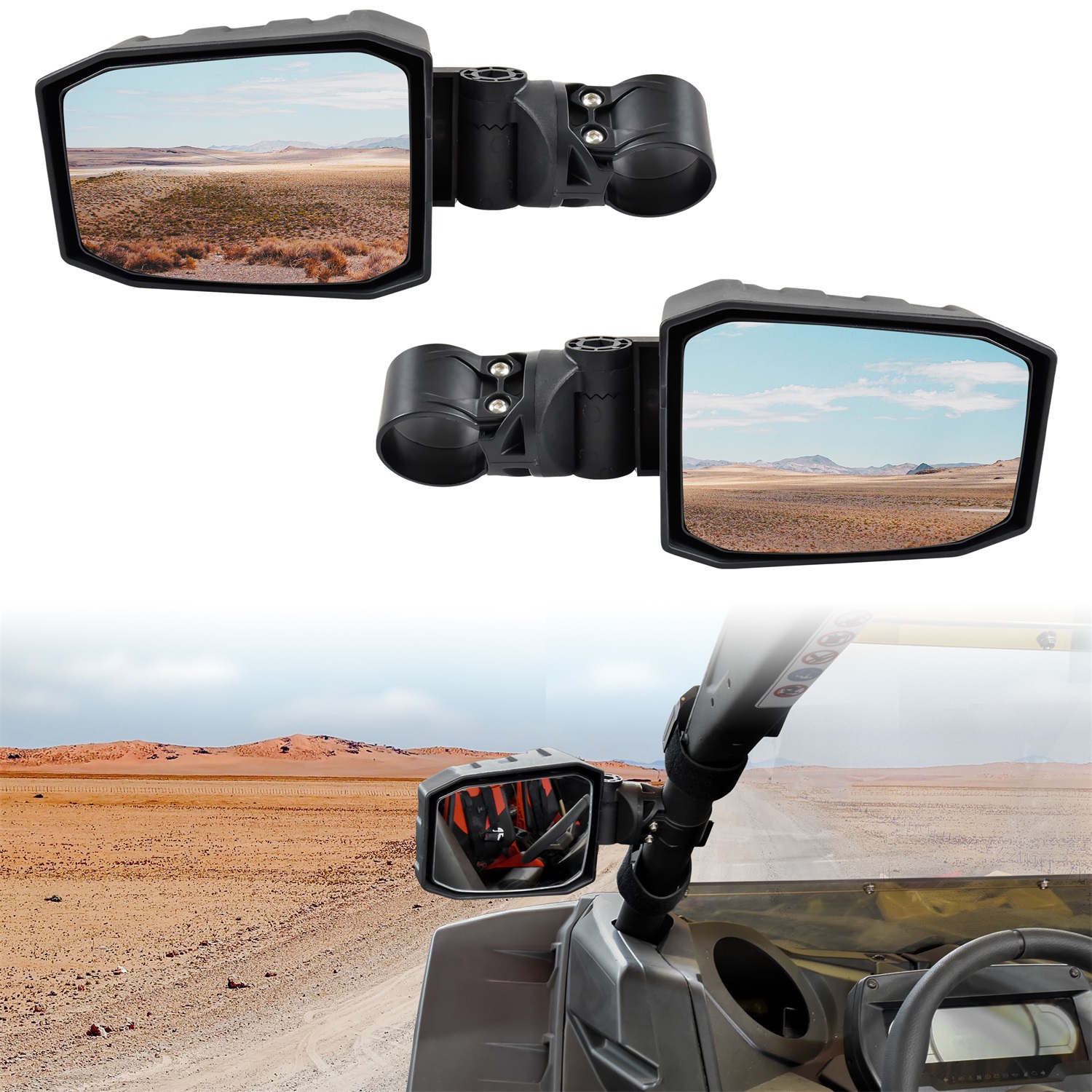 WEISEN Rear View Center Mirror + Side Mirrors Set For Polaris RZR S 900 XP 4 1000 Turbo S