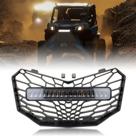 Front Mesh Grille with LED Light Bar for Can-Am Maverick Trail Sport Max 2018-2021