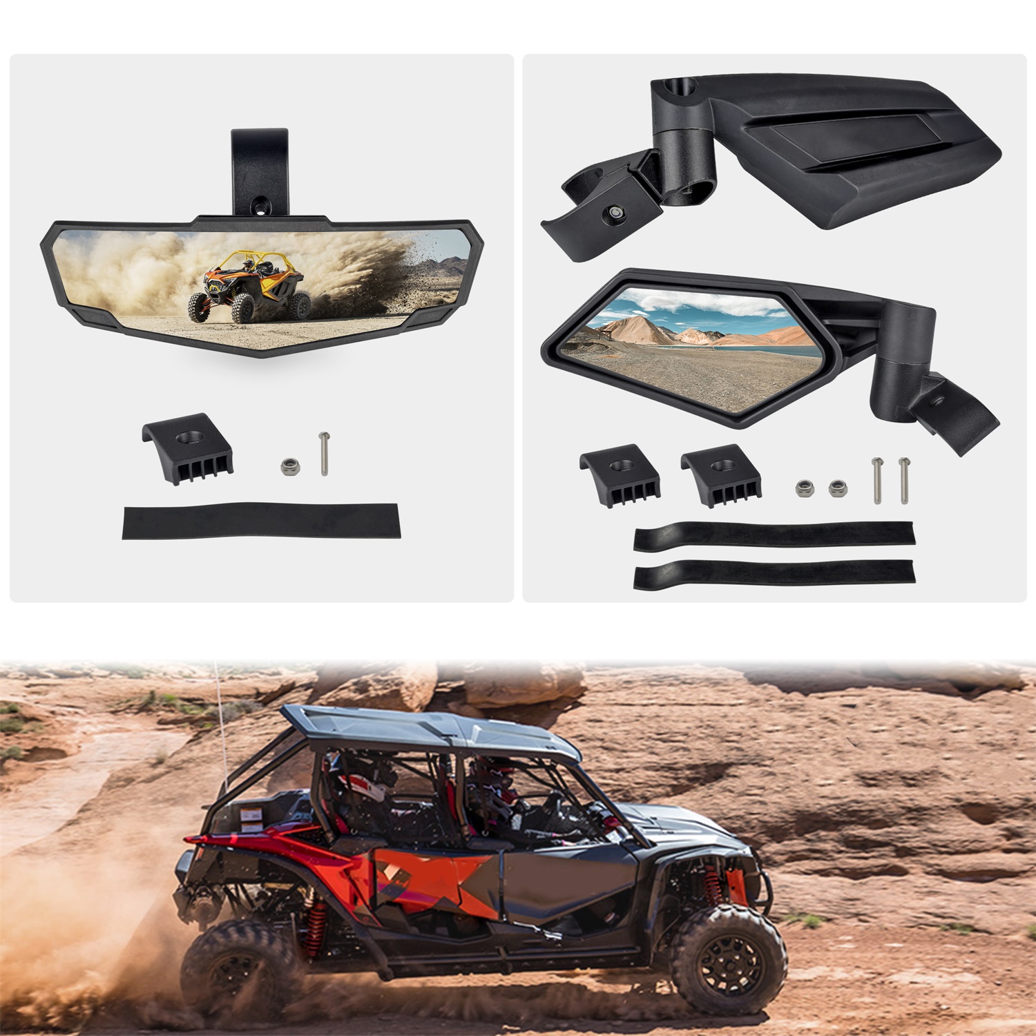 Premium Convex Center Mirror and Adjustable Folding Side Mirrors for Honda Talon 1000X 1000R 2019+/ 1000 X-4 2020+