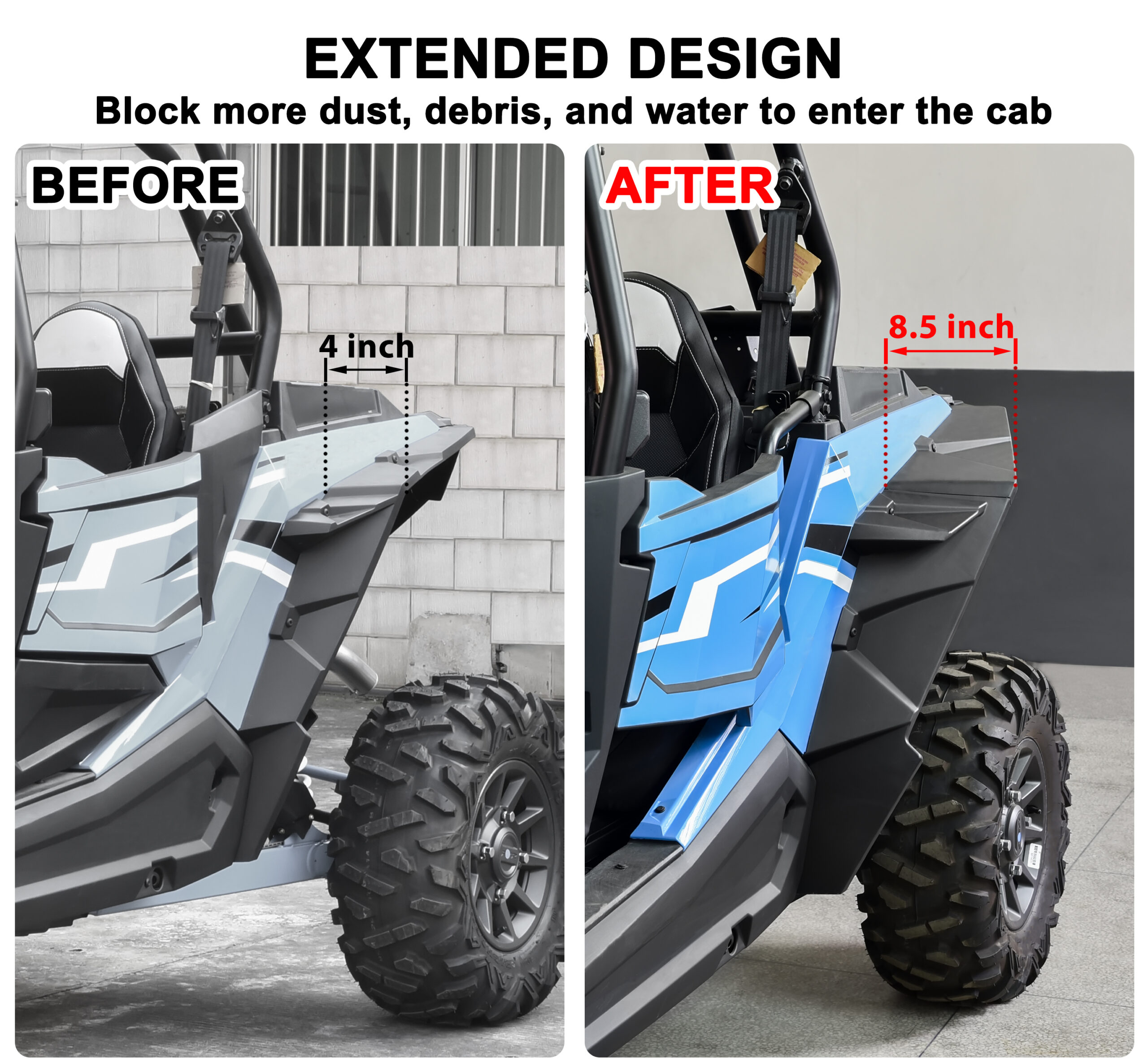 Wider Front Mud Flaps & Rear Fender Flares Kit for Polaris RZR XP/XP 4 1000 - Image 3