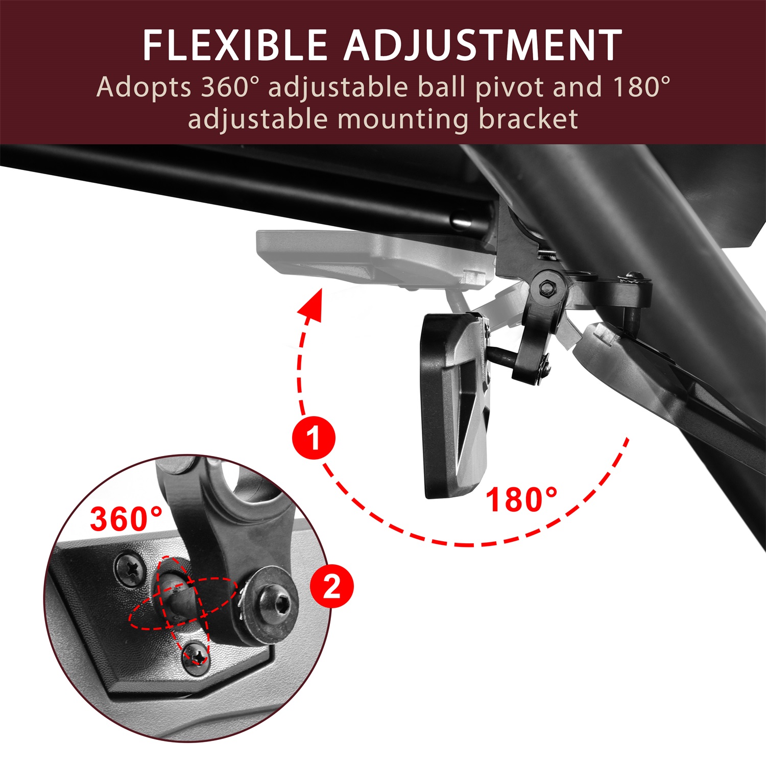 Rear View Convex Center Mirror for Polaris RZR PRO XP / Can Am X3 / Trail / Kawasaki / Talon / Pioneer - Image 3