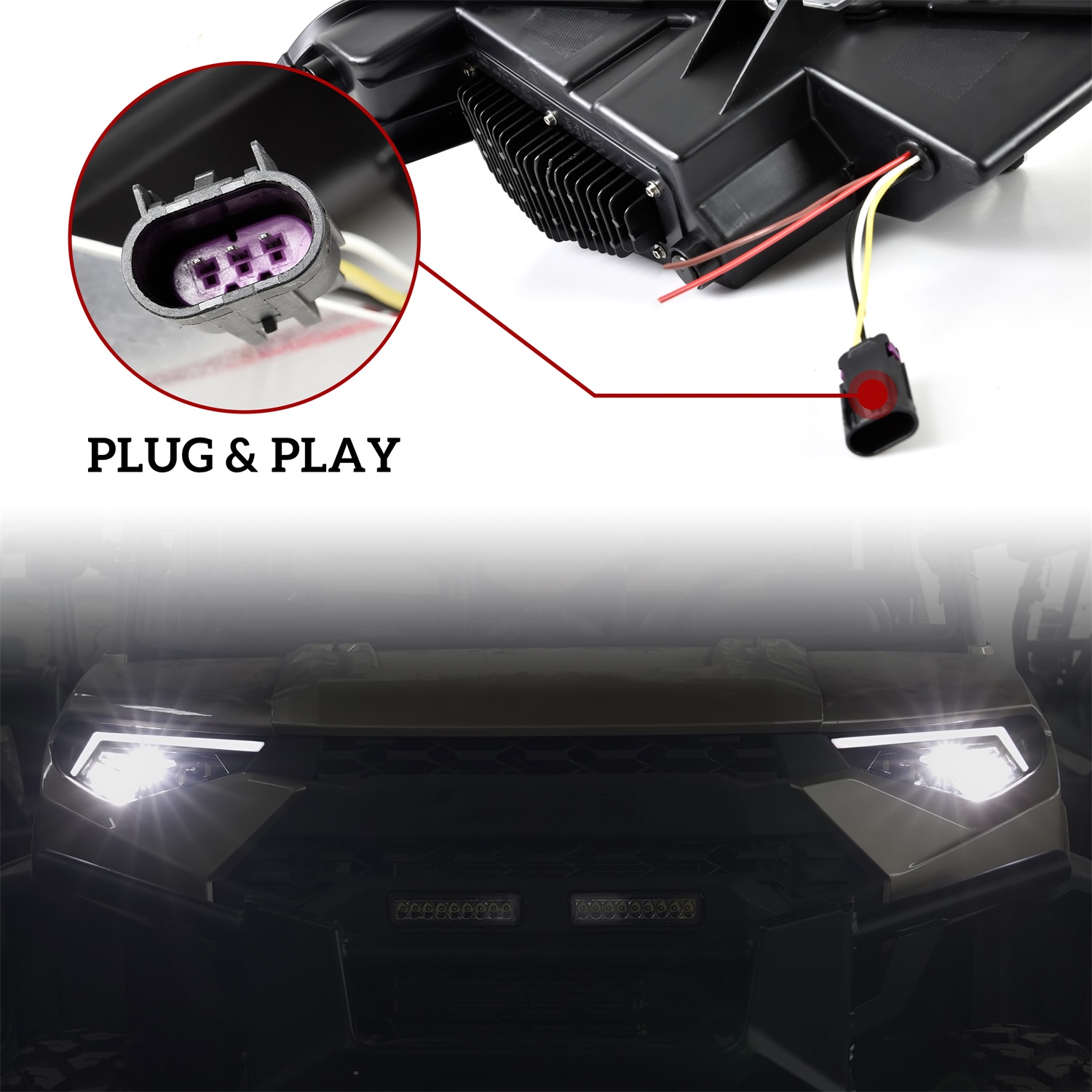 LED Headlights with High-Low Beams DRL Turn Signal Light for Polaris Ranger Crew XP 1000 - Image 4