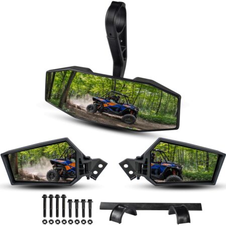 Center Convex Rearview Mirror and Adjustable Folding Side Rear View Mirrors Kit for Polaris RZR XP XP4 1000 Turbo S 4 1000 900