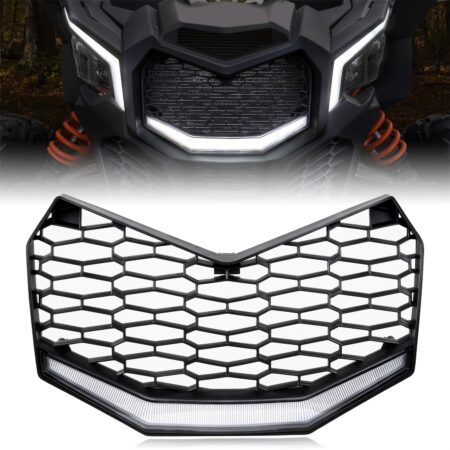 Front Bumper Mesh Grill with LED Light Bar for Can-Am Maverick X3 / X3 MAX 2017-2023