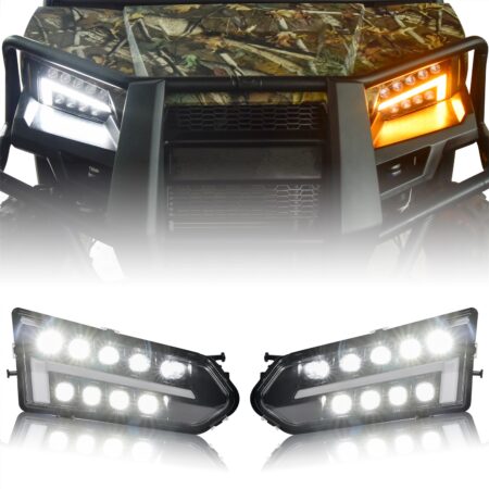 LED Head Lights Front Lamps with Turn Signal Lights DRL Halo Rings for Polaris Ranger 570 Mid-Size/Diesel/Crew 900/ Crew 570