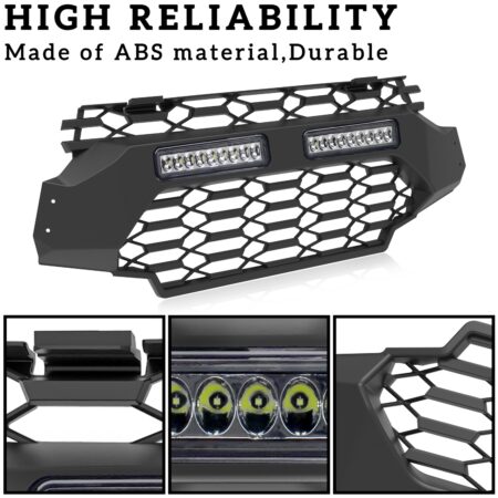 Front Mesh Grill for Ranger XP 1000, Waterproof Black Mesh Grille with LED Light Bar for Polaris Ranger XP 1000