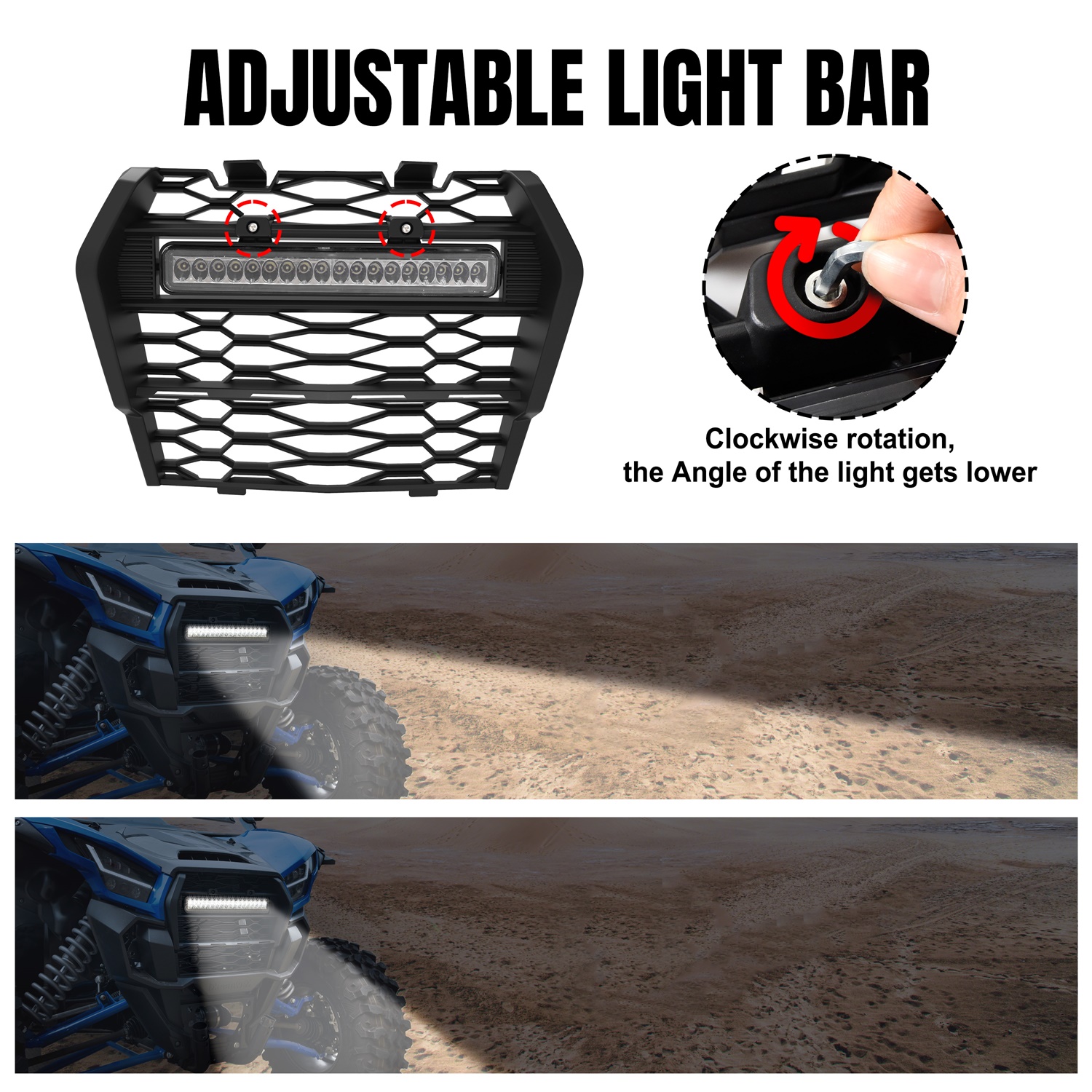 Front Mesh Grille with LED Light for Kawasaki Teryx KRX 1000 2020-2023 - Image 6