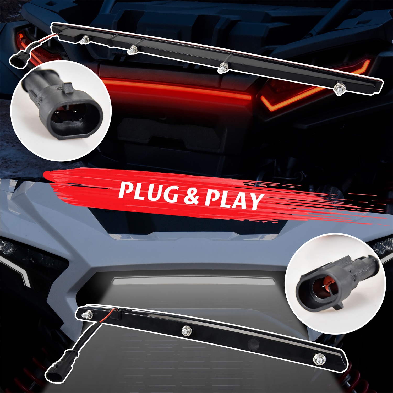 Front LED Grille Accent Light Signature Light and Red Rear Center Accent Lamp Taillight for Polaris RZR XP/XP4 1000 2024 Accessories(2PCS) - Image 4