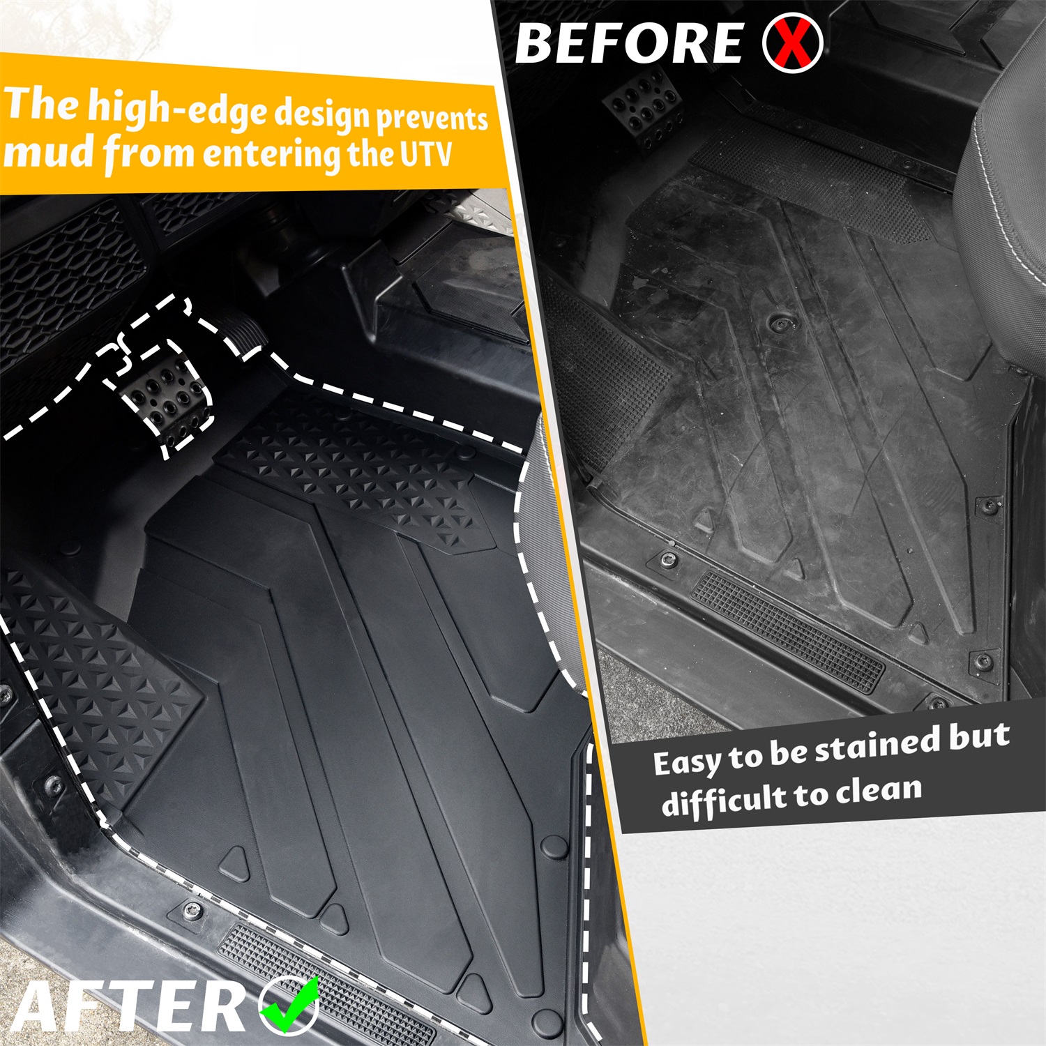 TPE Front Floor Mats Front Row Floor Liners All Weather Protection Slush Mats for Polaris Ranger XD 1500 All Models 2024+ - Image 3