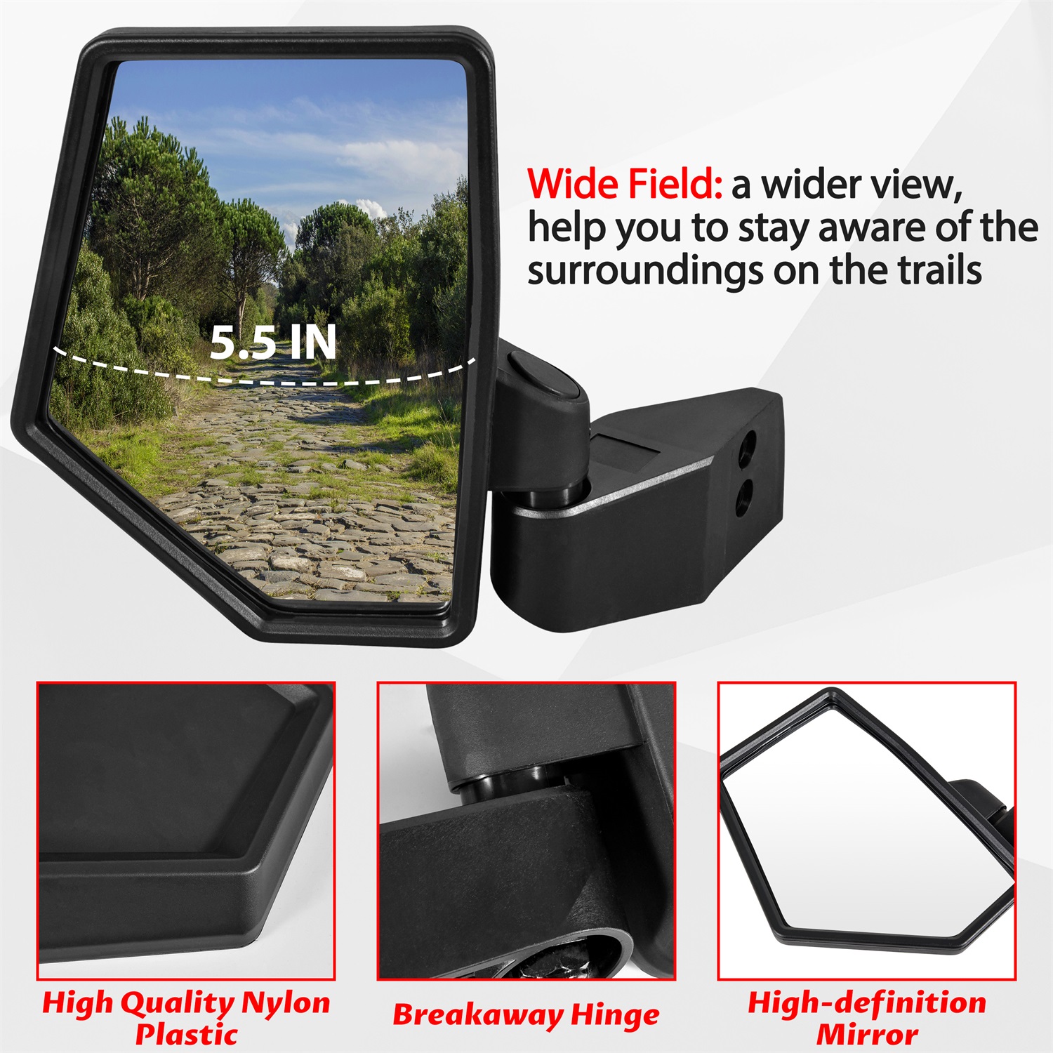 Door Mounted Side View Mirrors for Polaris Ranger XP 1000/Ranger 1000 Crew Mid-Size 570 SP Pro XD Full-Size(2PCS, Replace #2889241) - Image 4