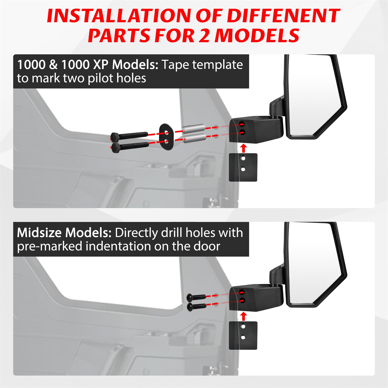 Door Mounted Side View Mirrors for Polaris Ranger XP 1000/Ranger 1000 Crew Mid-Size 570 SP Pro XD Full-Size(2PCS, Replace #2889241) - Image 5