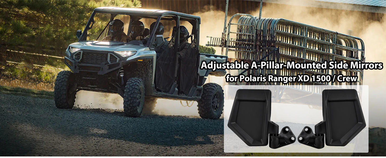 Polaris Ranger Rops Adjustable A-Pillar-Mounted Side Mirrors Wide Foldable ROPS-Mounted ...