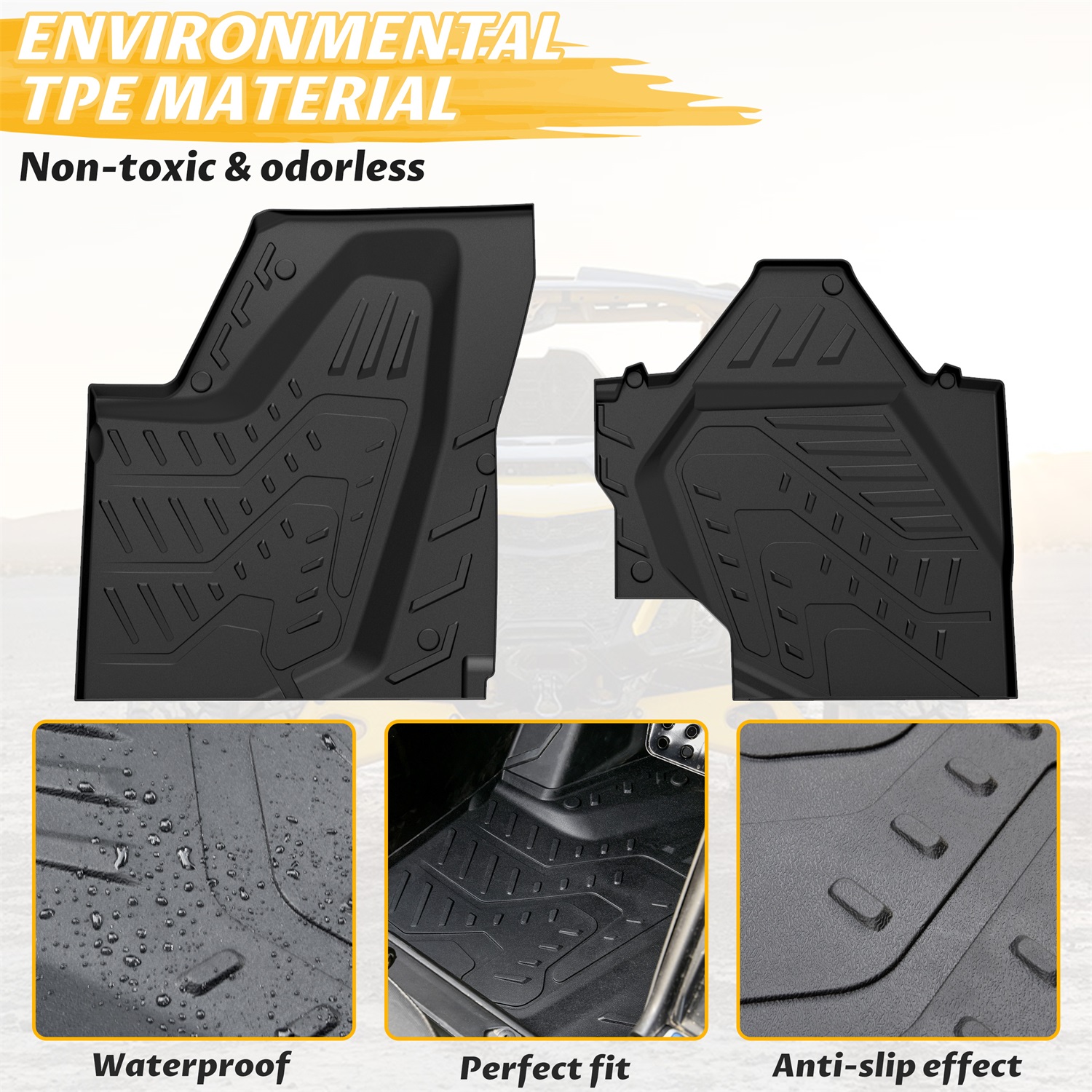TPE Anti-Slip Floor Mats Front Row Floor Liners for Can-Am Maverick R X RS 2024+ - Image 3