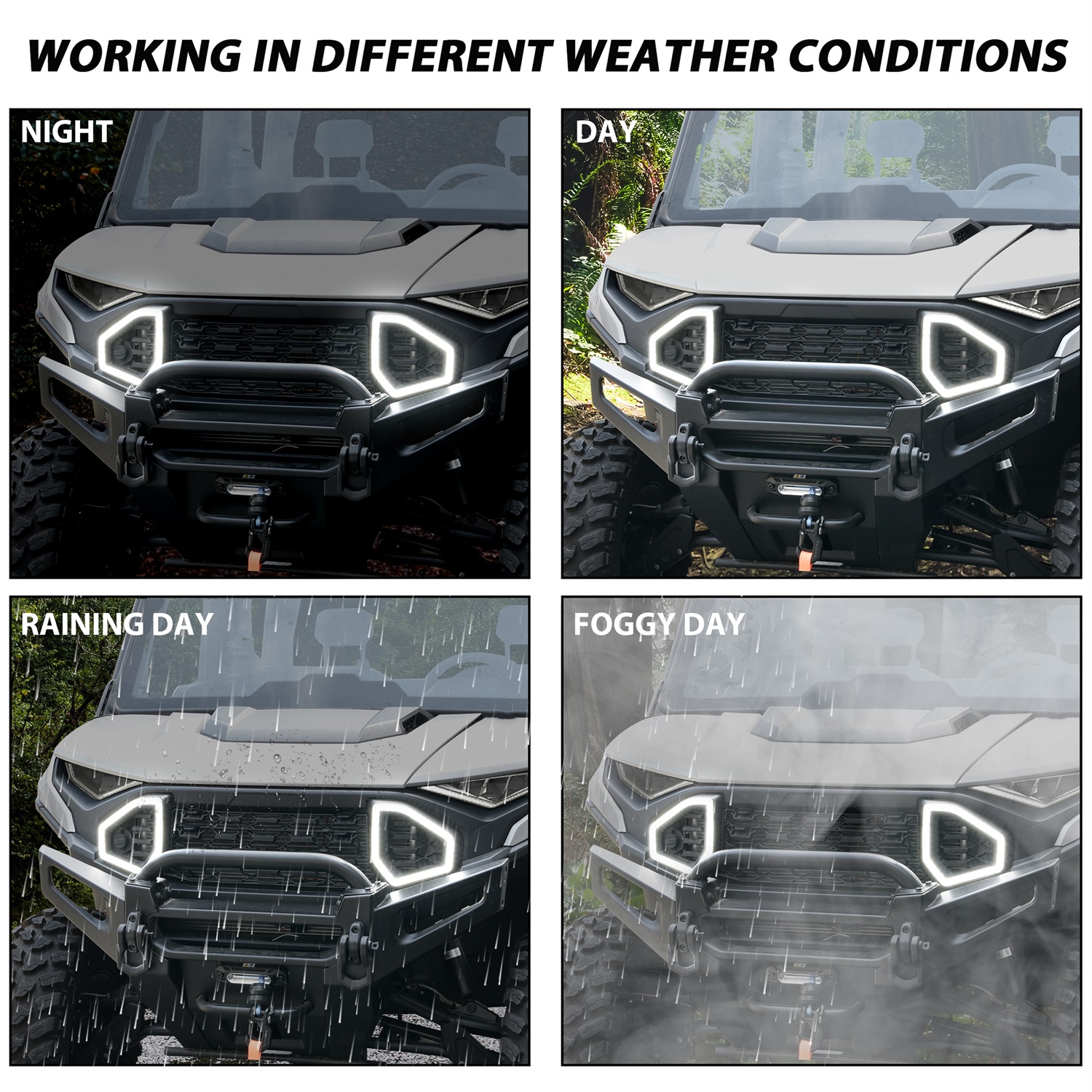 LED Front Accent Lights Front Auxiliary Light Front Fascia Signature Light with DRL Turn Signal for Polaris Ranger 1500 XD 2024 - Image 6