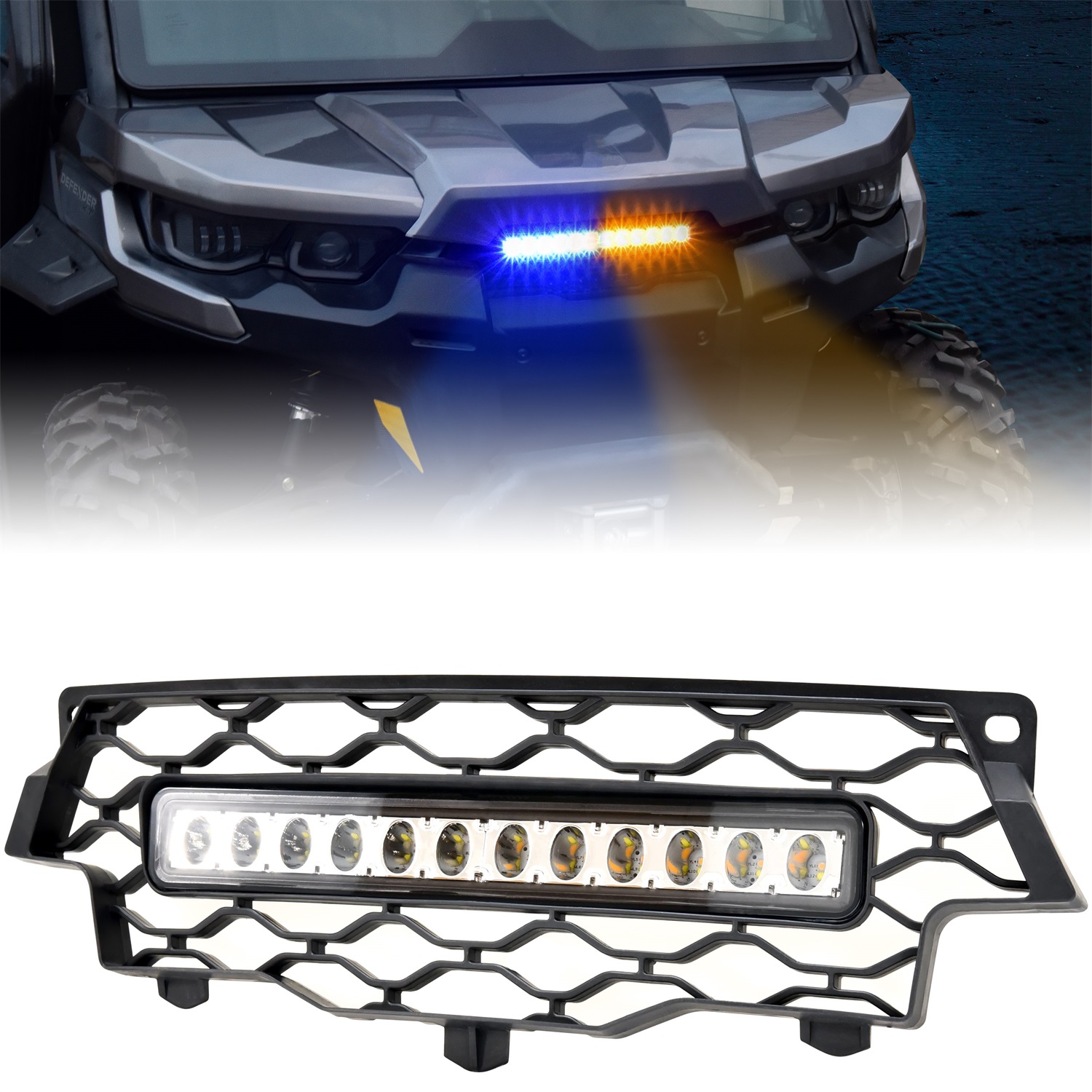 Front Mesh Grille with Strobe Light for Can-Am Defender HD5 HD8 HD10 MAX 2016-2019