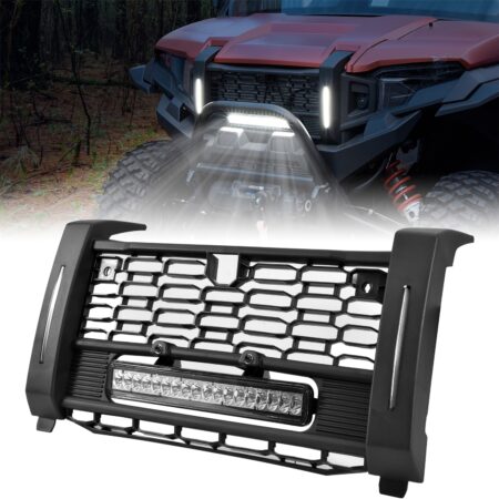Waterproof Black Front Mesh Grille with LED Accent Light Bar and Left Right DRL for Polaris Xpedition XP/XP 5/ADV/ADV 5 2024+