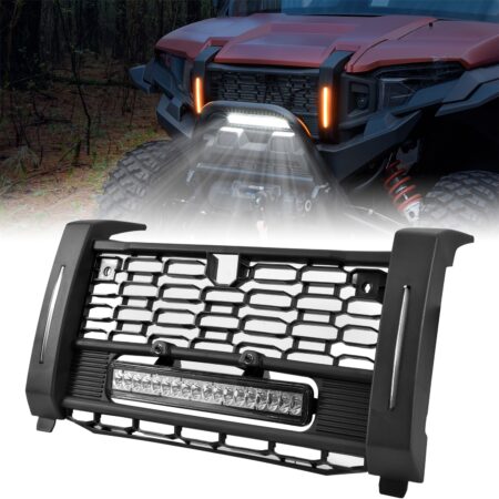 Front Black Mesh Grille with LED Light Bar Left Right Turn Signal Light for Polaris Xpedition XP/XP 5/ADV/ADV 5 2024+