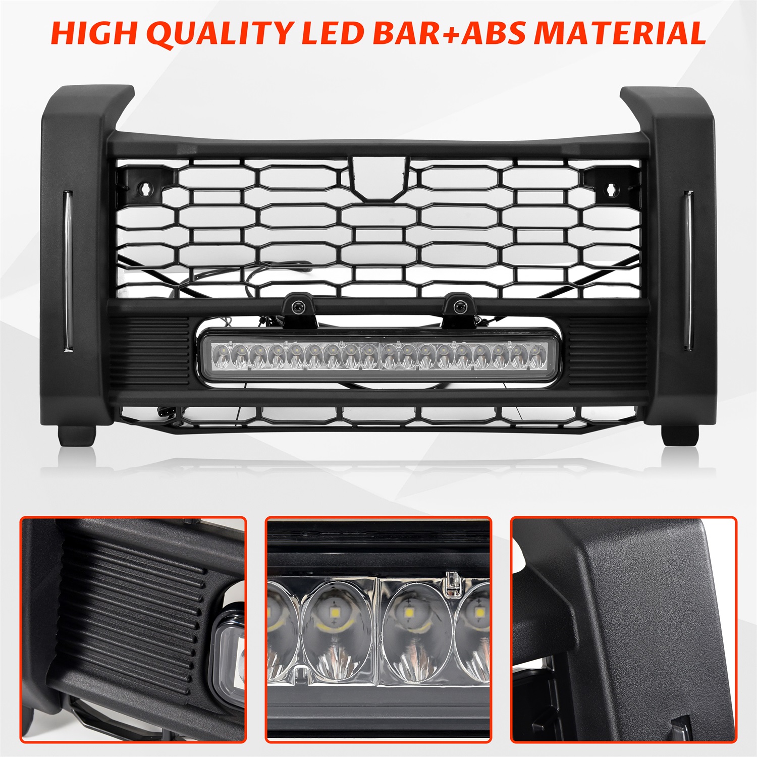 Waterproof Black Front Mesh Grille with LED Accent Light Bar and Left Right DRL for Polaris Xpedition XP/XP 5/ADV/ADV 5 2024+ - Image 4