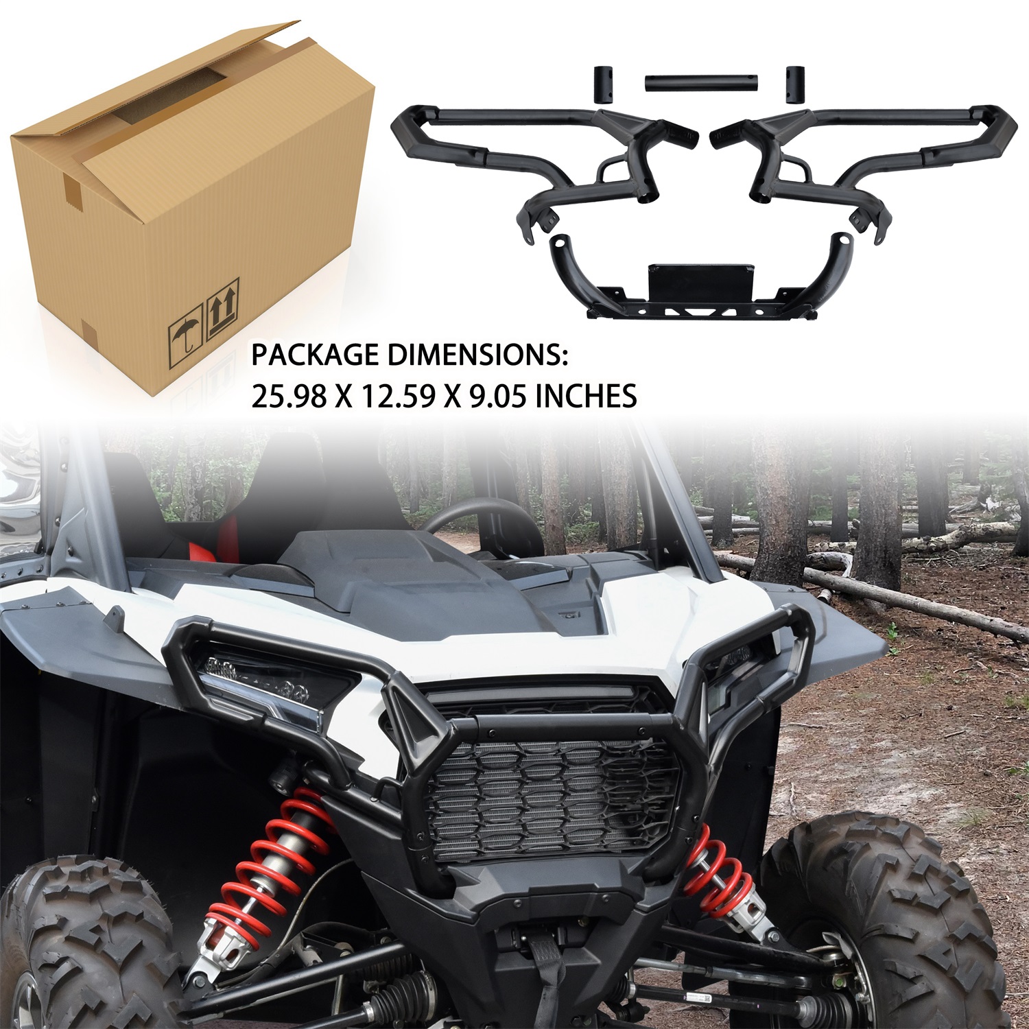 Heavy Duty Front High Coverage Bumper Brush Guard for Polaris RZR XP/XP 4 1000 Ultimate Sport Premium 2024+, Replace #2884513 - Image 7