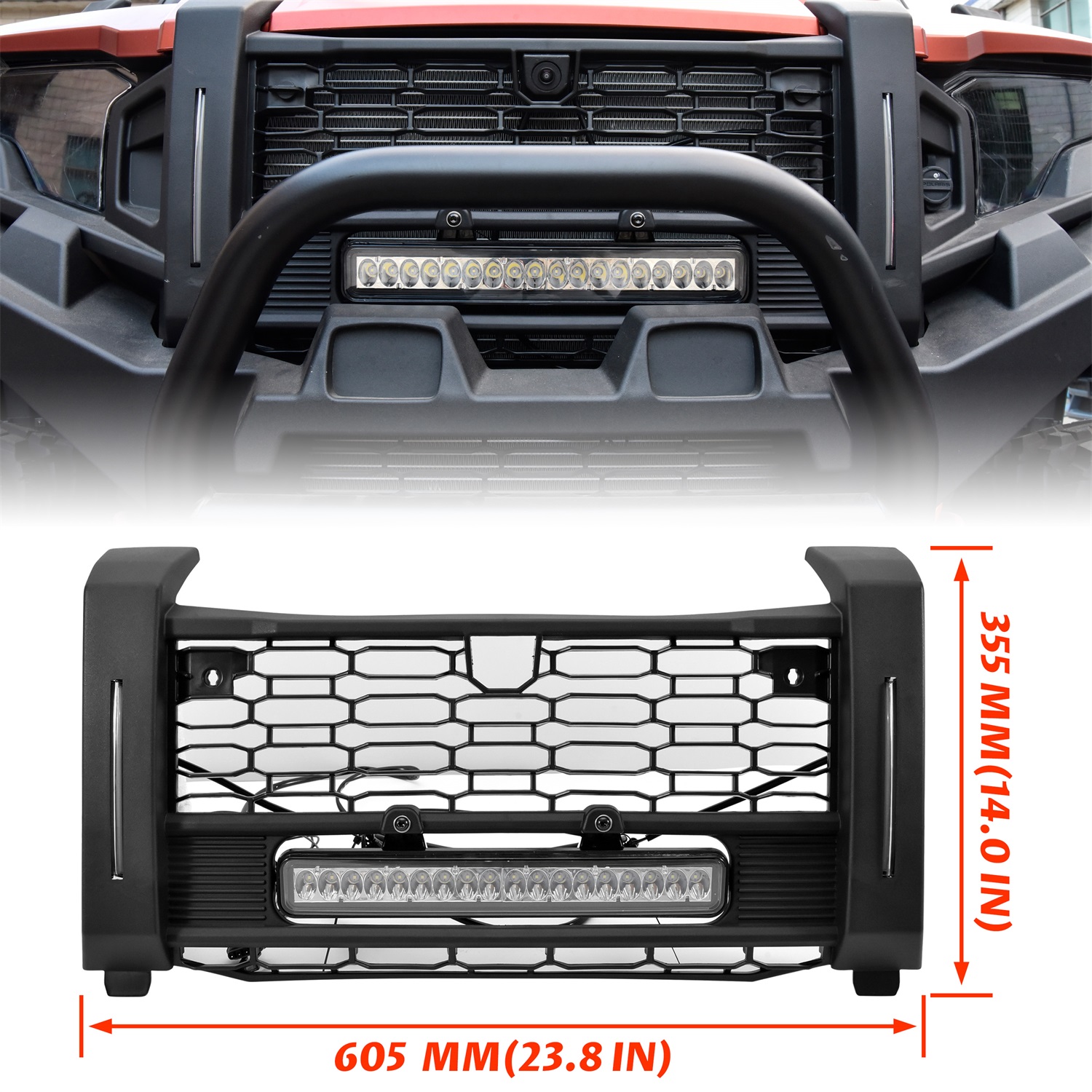Front Black Mesh Grille with LED Light Bar Left Right Turn Signal Light for Polaris Xpedition XP/XP 5/ADV/ADV 5 2024+ - Image 3