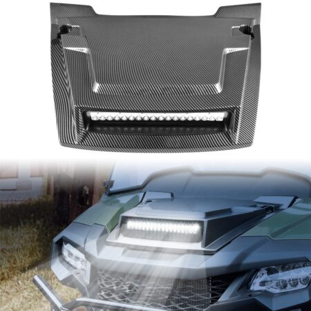 Hood Scoop with LED Spotlight Carbon Fiber Pattern Hood Scoop with Auxiliary Light Front Hood Cover with Lamp for Honda Pioneer 700-2 700-4 2014-2025