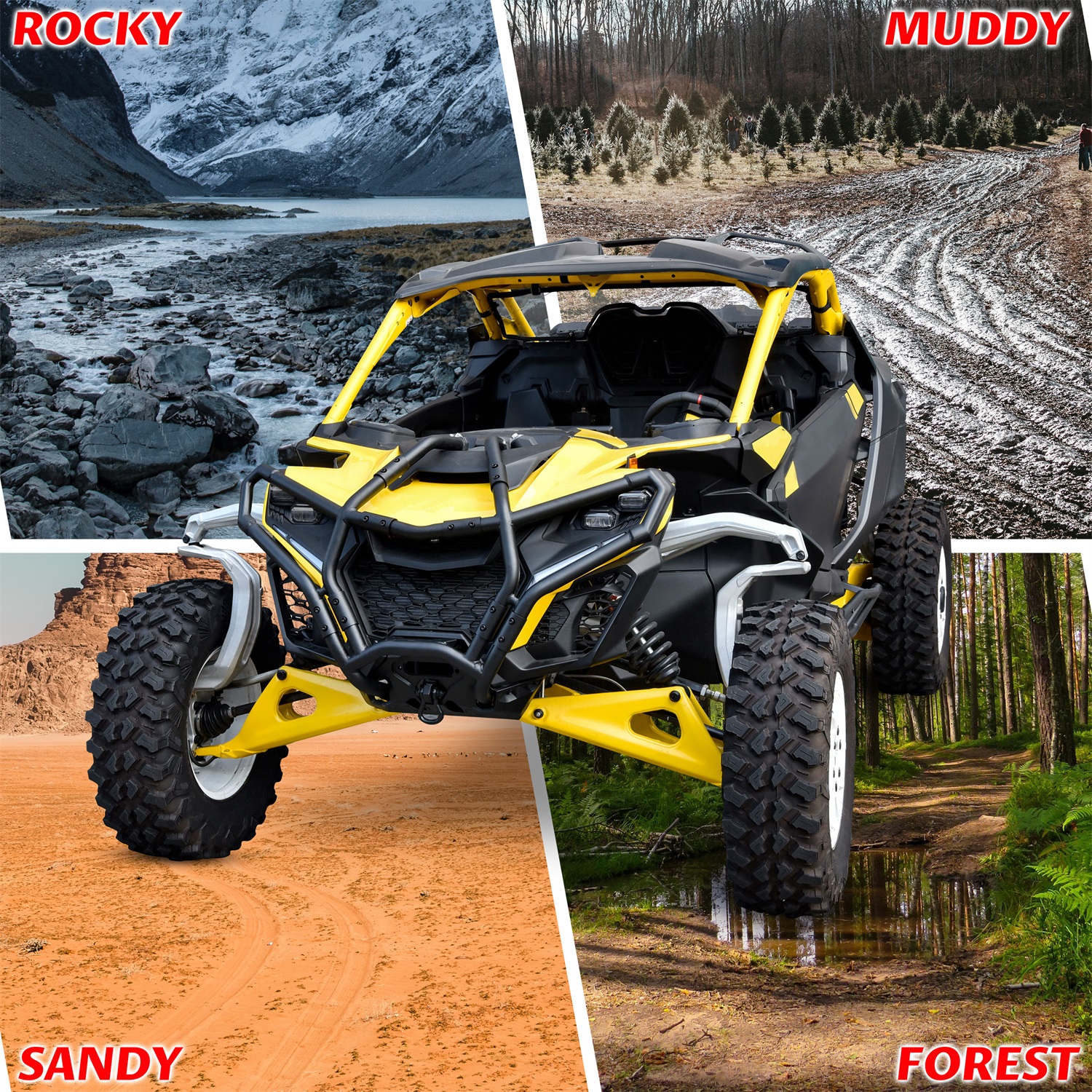 Front & Rear Bumpers With Brush Guards For Can Am Maverick X3 2017-2024 – Black Steel, No Winch Mount