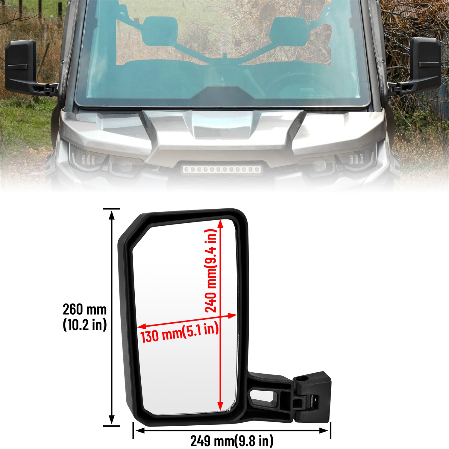 2024 UTV Side Mirrors For Can Am Defender HD Series Spring Back Feature