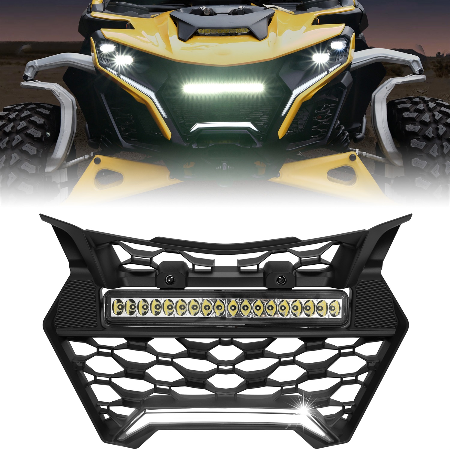 Front Grille with LED Light Bars for Can-Am Maverick R & R MAX X RS 2024+