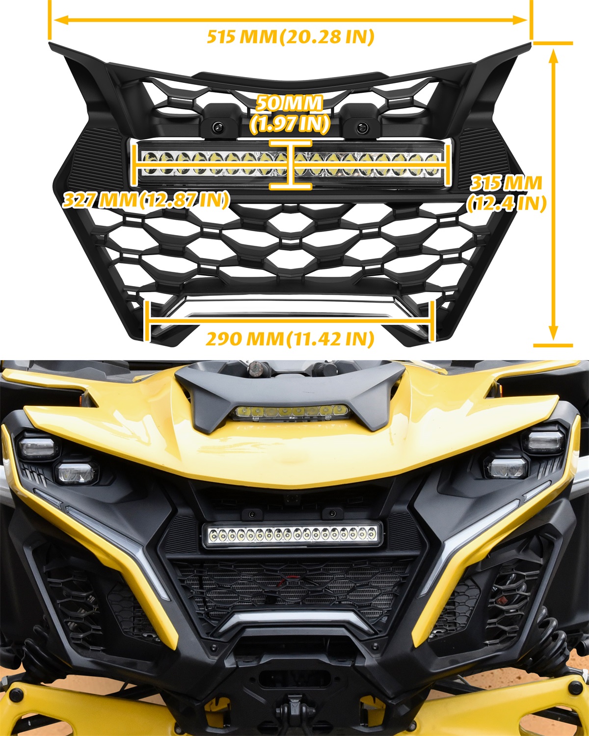 Kit Support Barre LED 11 Pouces Pour Can-Am Maverick X3 (2016-2023) - Montage Sans Perçage, Grille Avant Noire - 12