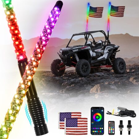 2PCS 3FT LED Whip Lights with Spring Base for UTV ATV Boat Polaris RZR Can-Am X3 Accessories
