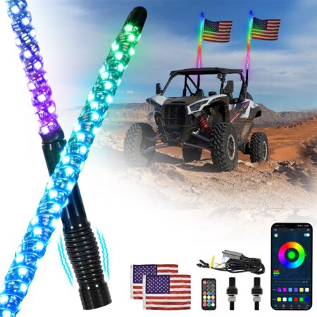2PCS 4FT LED Whip Lights with Spring Base for UTV ATV Boat Polaris RZR Can-Am X3 Accessories