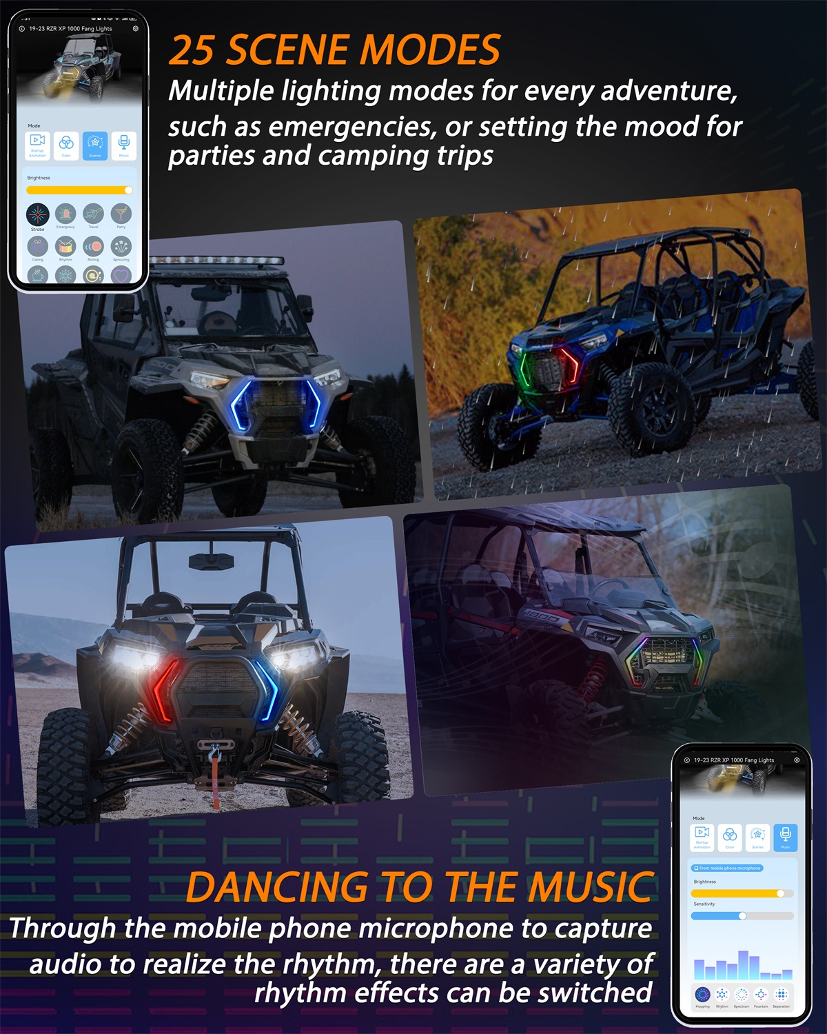 Smart RGB LED Accent Fang Lights for Polaris RZR XP 1000 XP Turbo