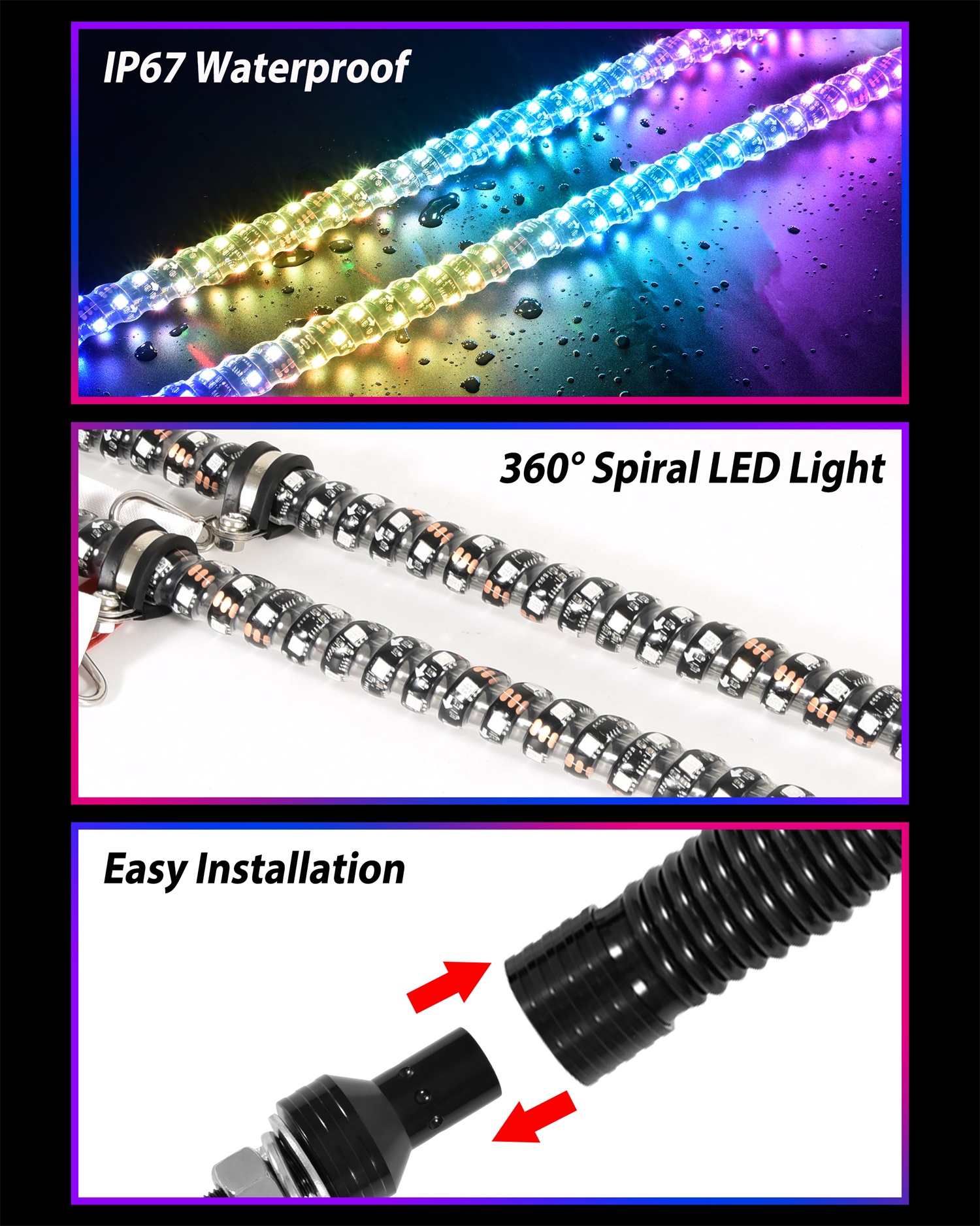 2PCS 4FT LED Whip Lights with Spring Base for UTV ATV Boat Polaris RZR Can-Am X3 Accessories - Image 6