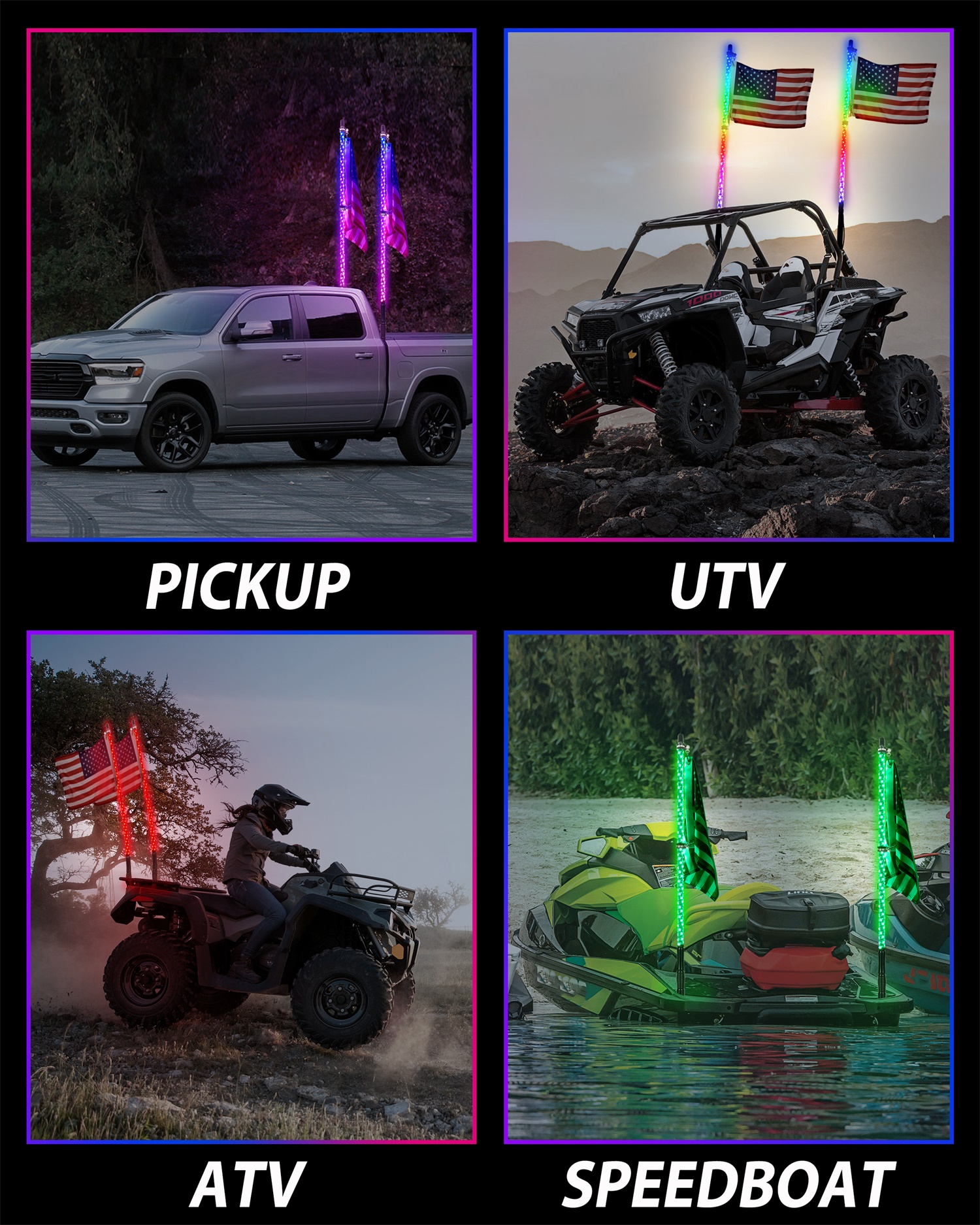 2PCS 4FT LED Whip Lights with Spring Base for UTV ATV Boat Polaris RZR Can-Am X3 Accessories - Image 7