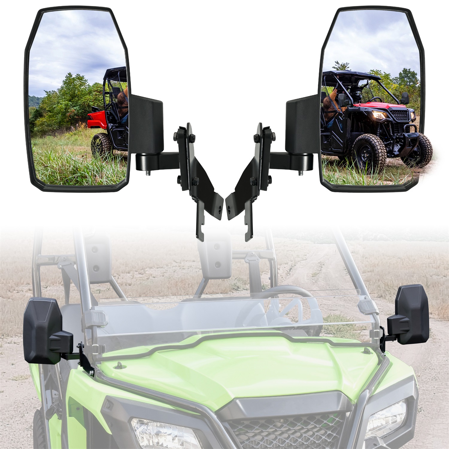 SAUTVS Adjustable Side Rearview Mirrors Compatible with Honda Pioneer 520 2021-2025, Pioneer 500 2015-2023, Exterior Wider High-definition Foldable Side Mirror with Bracket Accessories, 2PCS