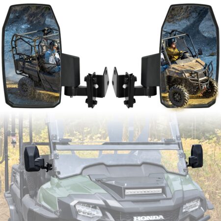 SAUTVS Adjustable Side Rearview Mirrors Compatible with Honda Pioneer 700-2 700-4 2014-2025, Exterior Wider High-definition Foldable Side Mirror with Bracket Accessories, 2PCS