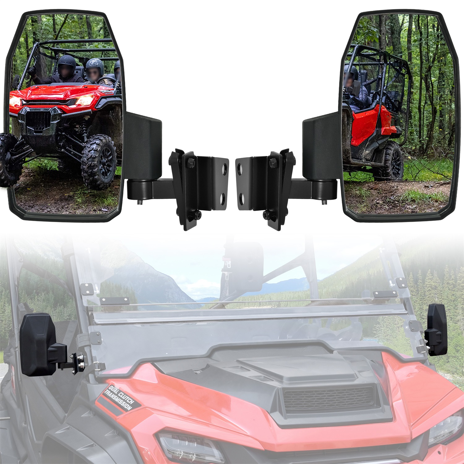 SAUTVS Adjustable Side Rearview Mirrors Compatible with Honda Pioneer 1000-3 1000-5 1000-6 2016-2025, Exterior Wider High-definition Foldable Side Mirror with Bracket Accessories, 2PCS