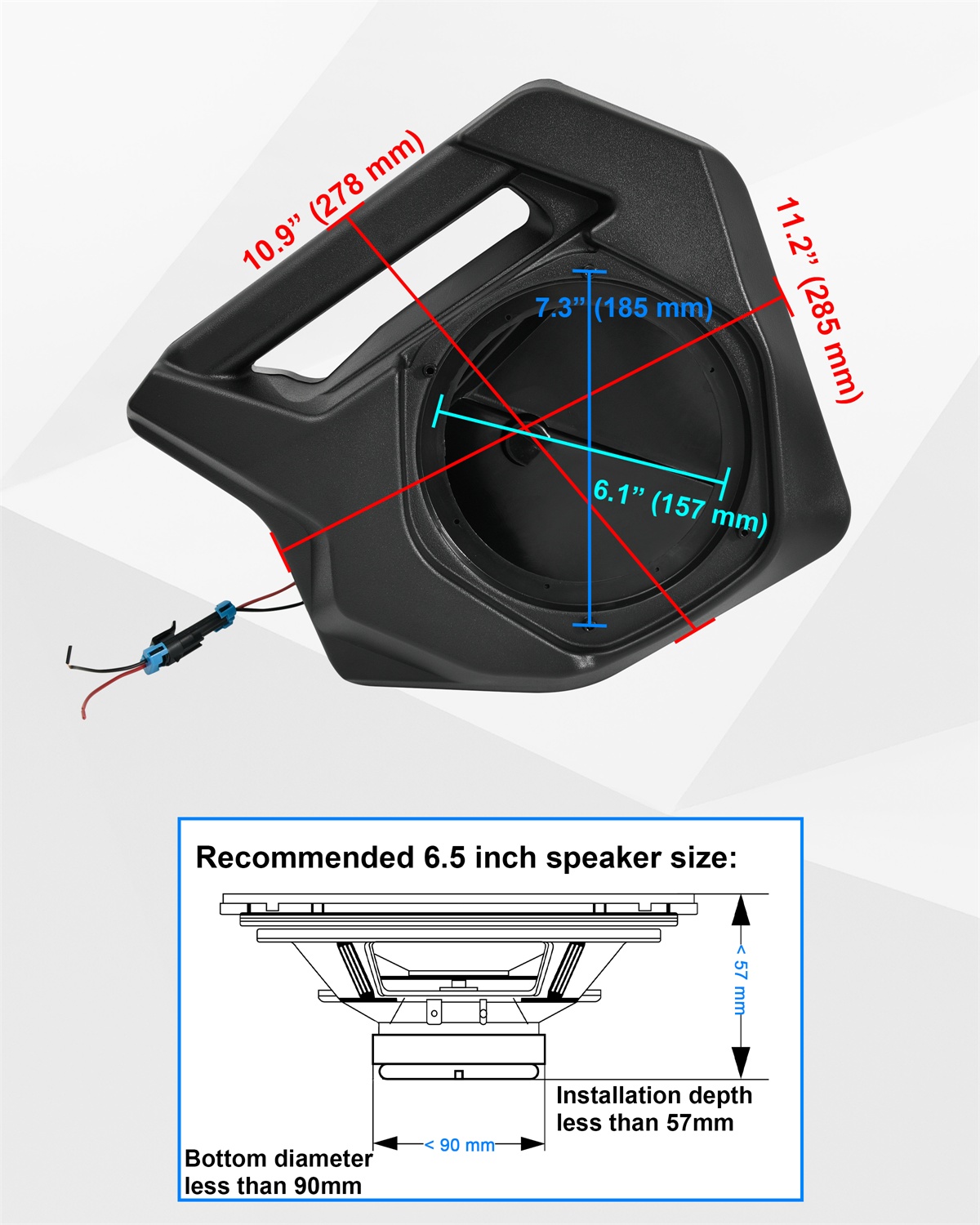 6.5 inch Front Door Speaker Pods Enclosures Panels for Polaris RZR