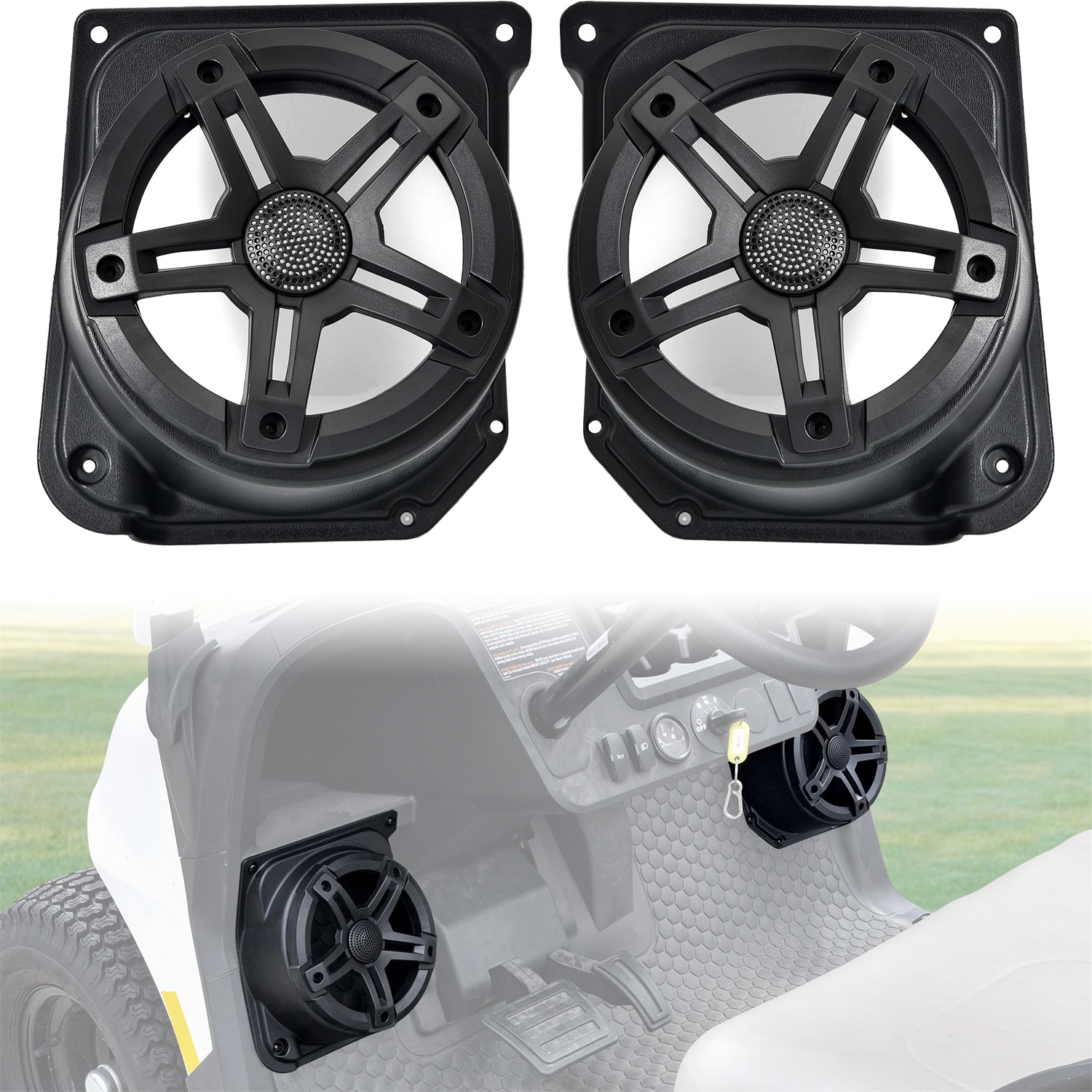 6.5" Under Dash Kick Speaker Pod Brackets Front Kick Panels Loudspeaker Mount Support 6.5inch Speaker Devices for Yamaha Drive2 G29 Standard Golf Cart, 2PCS