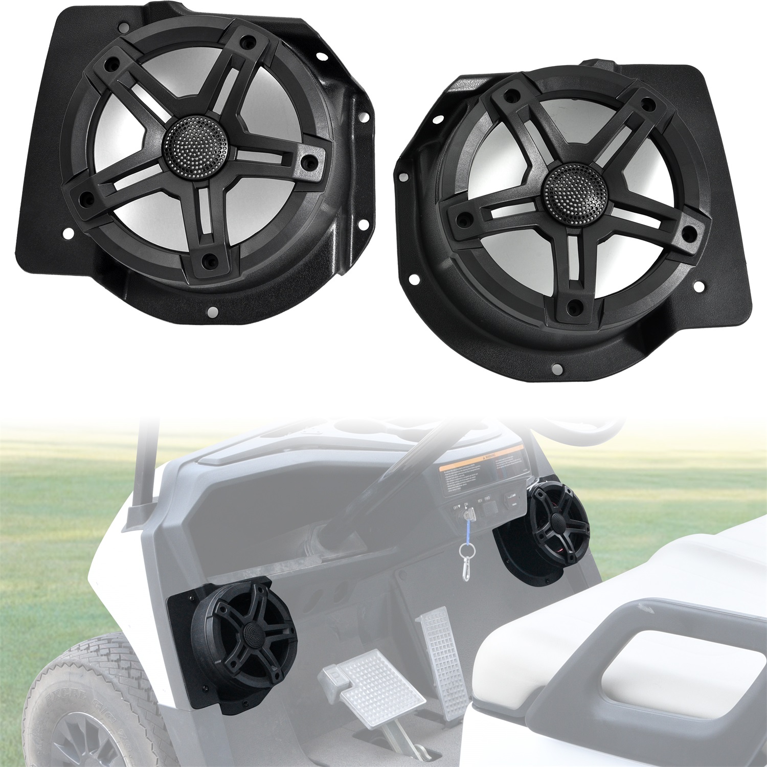 6.5" Under Dash Kick Speaker Pod Bracket Front Kick Panels Loudspeaker Mount Support 6.5 inch Speaker Devices for EZGO Valor 2025 Standard Golf Cart, 2PCS