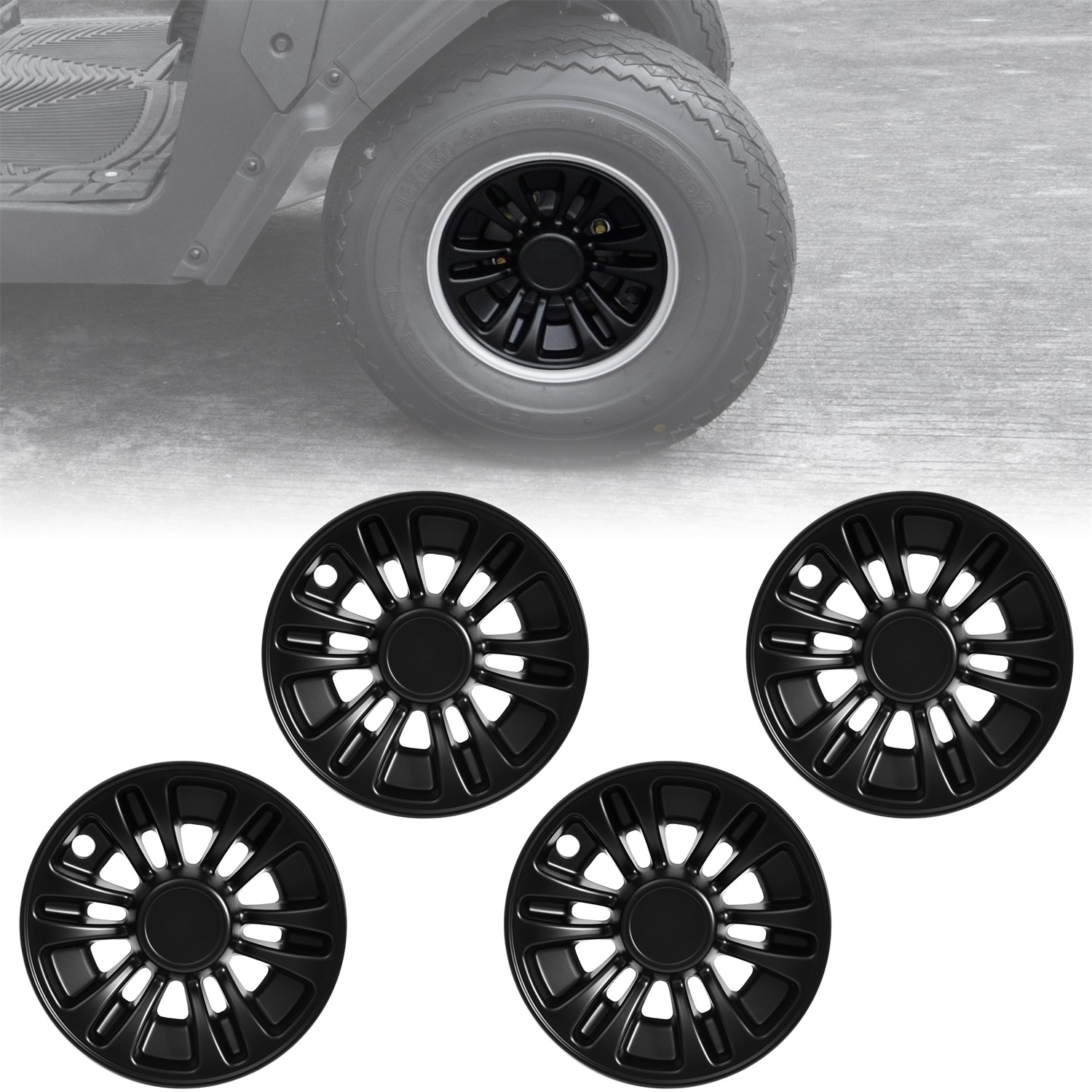 8 inch Center Tire Hub Cap Covers Wheel Rim Cover 8" Wheel Hub Caps for E-Z-GO/Club Car/Yamaha Golf Cart, 4pcs, Matte Black
