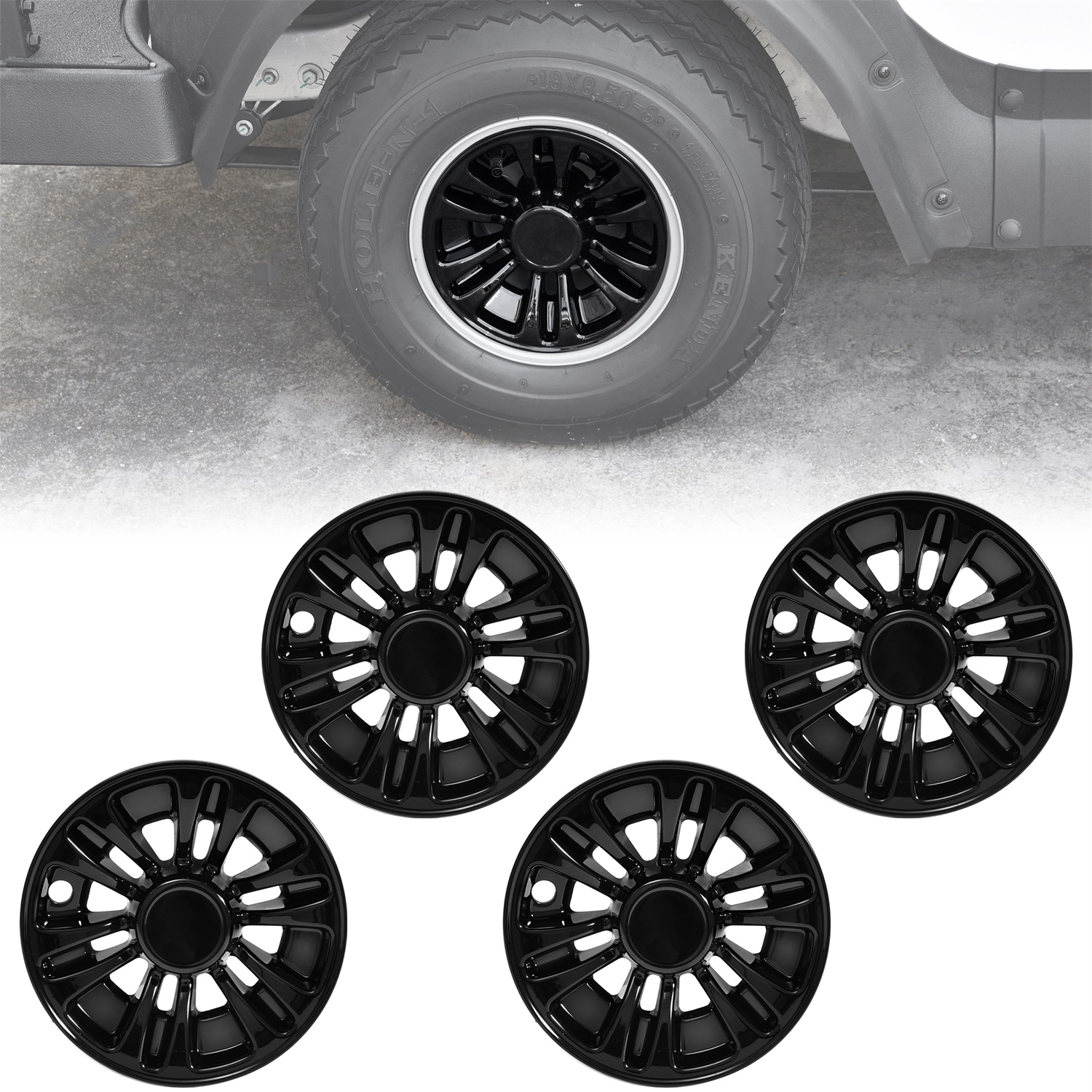 8" Wheel Hub Caps 8 inch Center Tire Hub Cap Covers Wheel Rim Cover for E-Z-GO/Club Car/Yamaha Golf Cart, 4pcs, Gloss Black