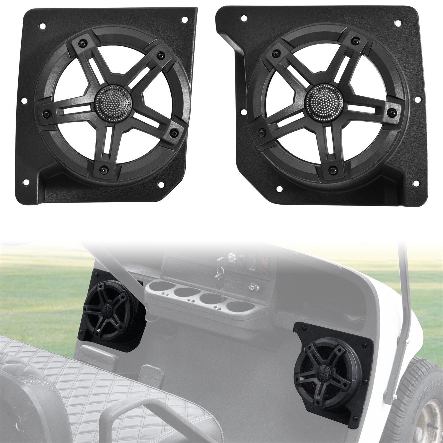 6.5" Under Dash Kick Speaker Pod Brackets for E-Z-GO TXT 1994+ Accessories, Front Kick Panels Loudspeaker Mount Support 6.5inch Speaker Devices, 2PCS