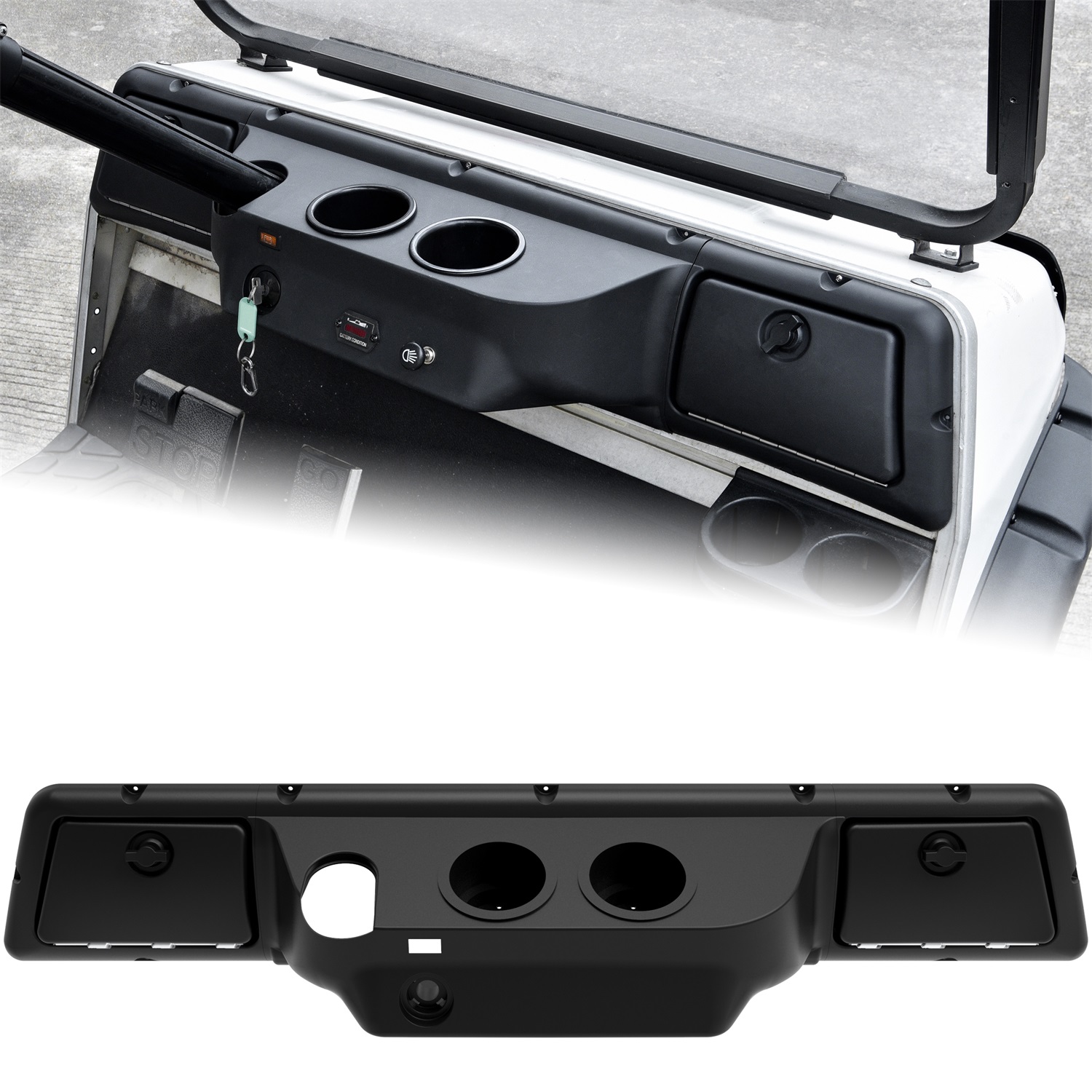 Dash Board Cover Assembly Combined Instrument Board with Glove Boxes Cup Holders Compatible with Club Car DS 1982+ Golf Cart