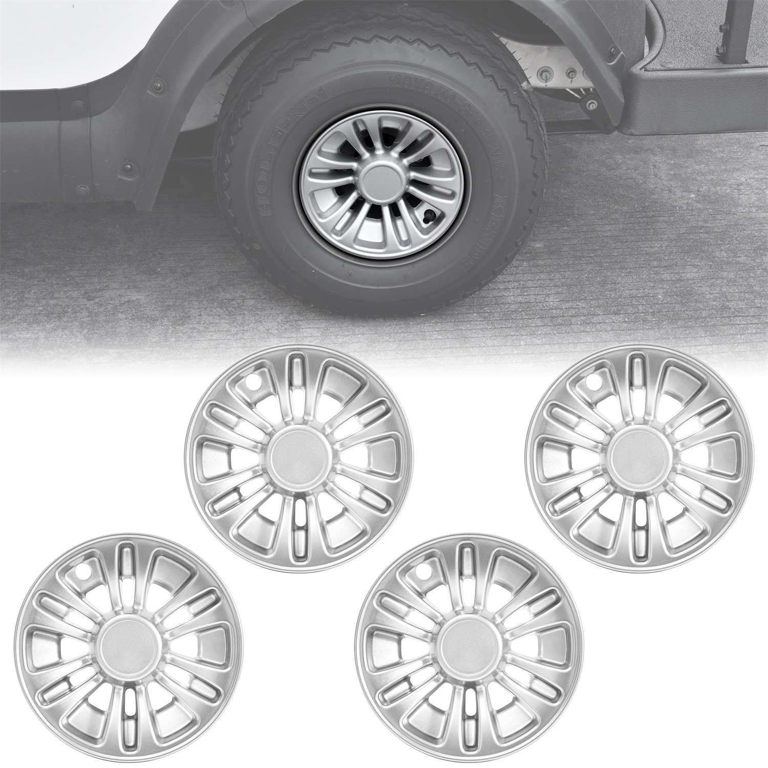 8 inch Wheel Hub Caps Center Tire Hub Cap Covers Wheel Rim Cover for E-Z-GO/Club Car/Yamaha Golf Cart , 4pcs, Silver