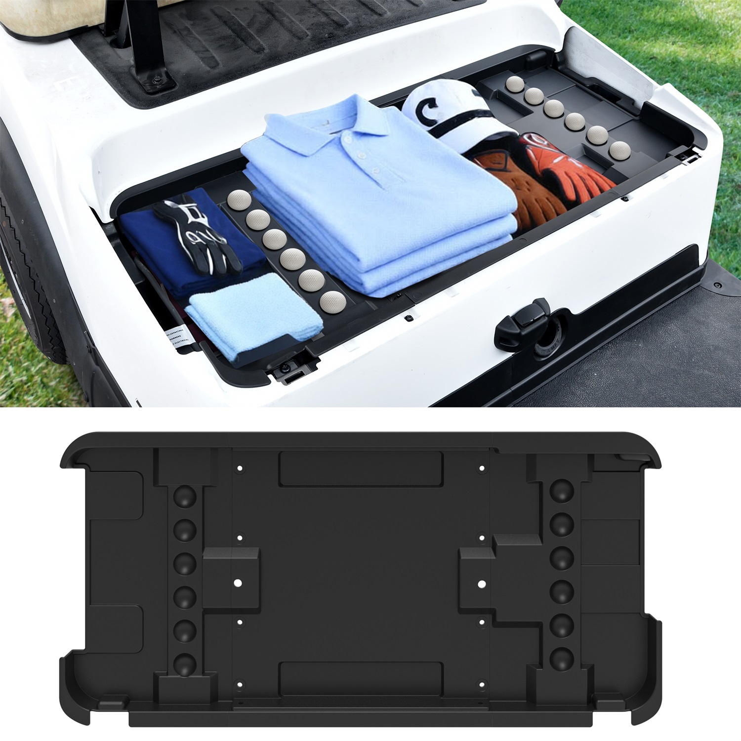 Under Seat Storage Tray Underseat Organizer Container Box Holder Plate for Club Car Tempo Electric Golf Cart with Original Trojan Battery