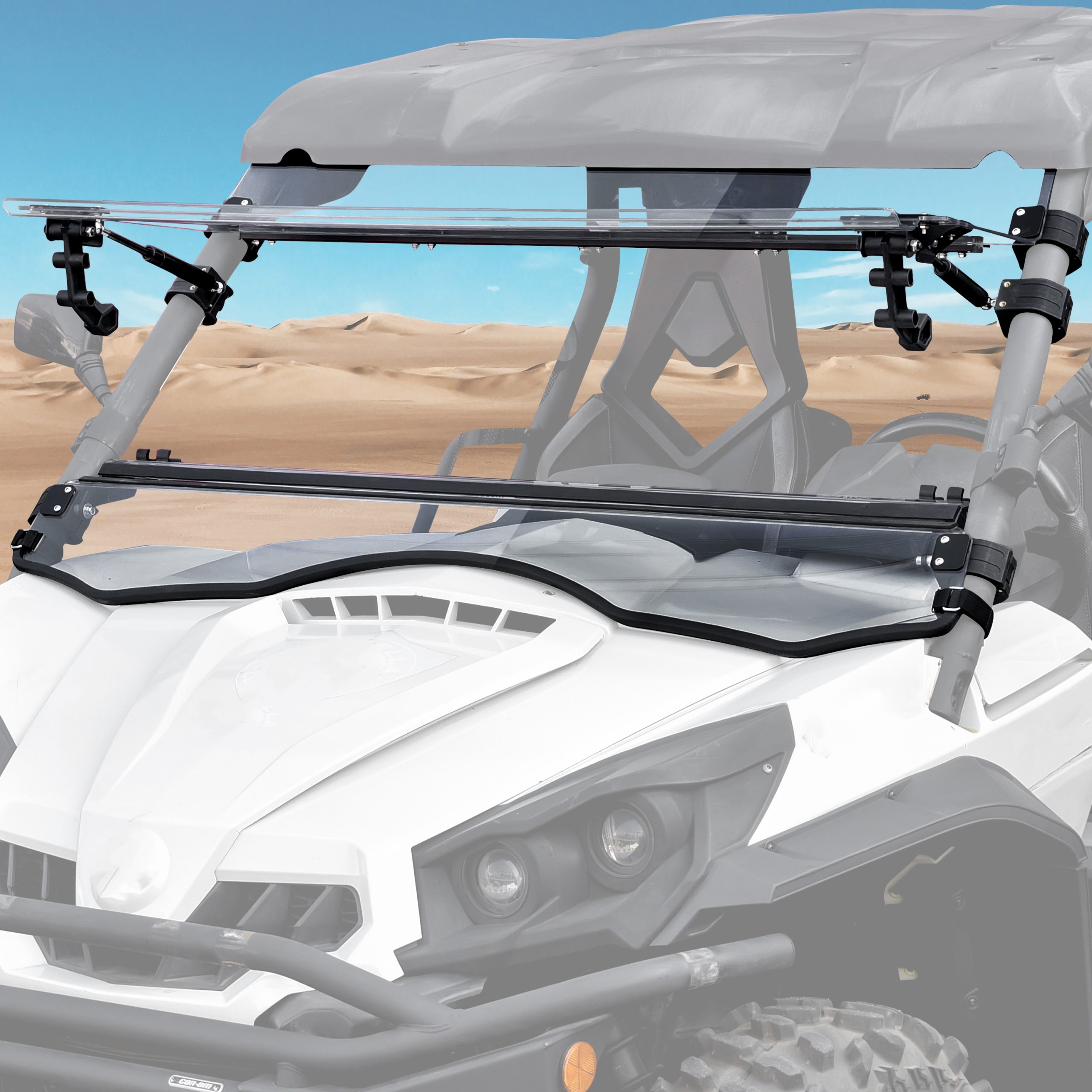 Flip Up Windshield Compatible with Can-Am Commander 800 1000 Max 2011-2020 Accessories, Front 3-in-1 Adjustable 1/5" Hard Coated Poly Windshield, Set to Open, Vented Or Closed