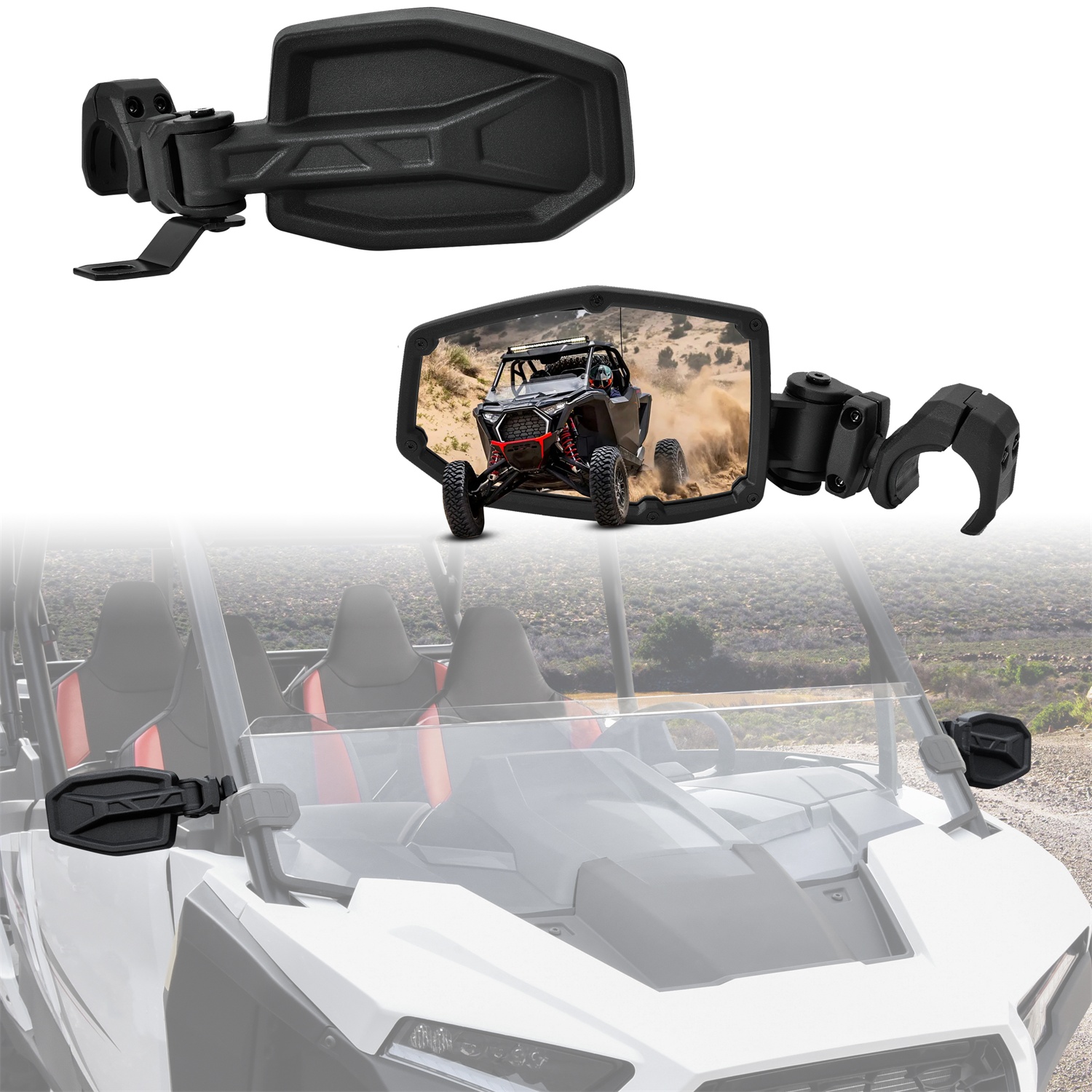 UTV Aluminum Side Mirrors Fits 1.75-2" Roll Bar for Polaris RZR 800 900 1000 XP Turbo Pioneer Talon Rhino Mule Teryx