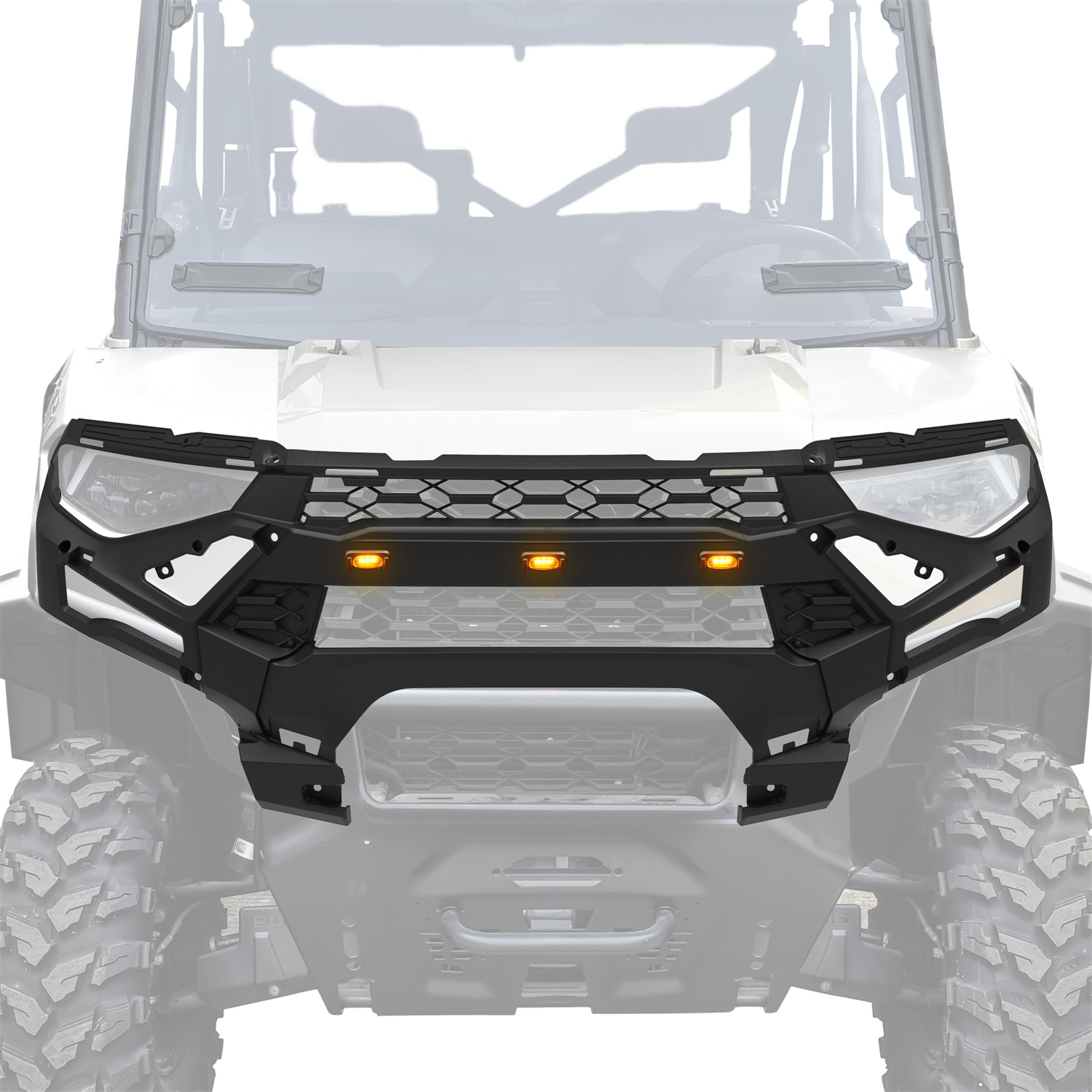 Black Combined Front Fascia with Lights for Polaris Ranger XP 1000 2018-2024/Crew XP 1000 2019-2024